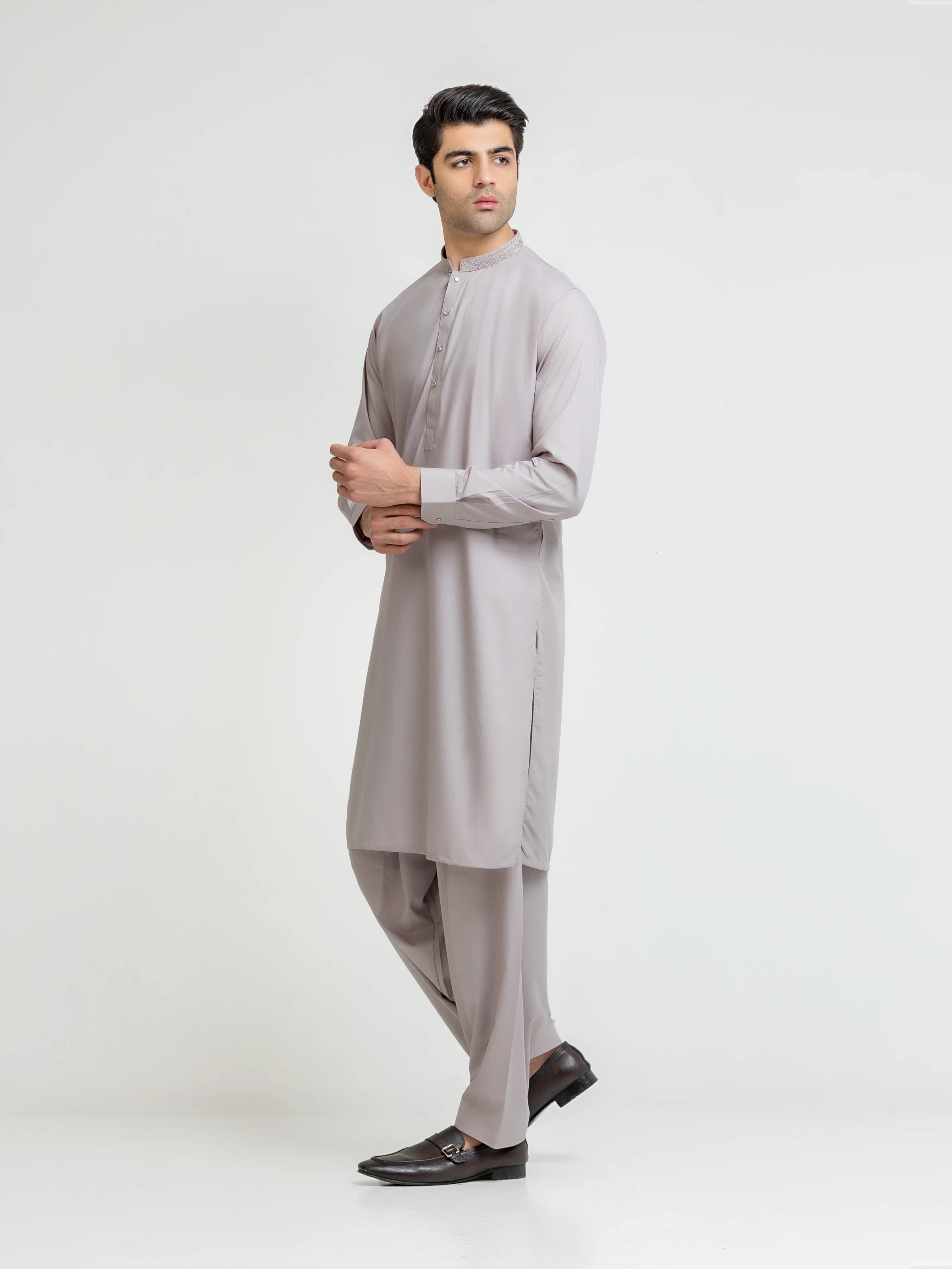 Men's Light Lavender Shalwar Kameez - EMTKS5-41214 - Image 3
