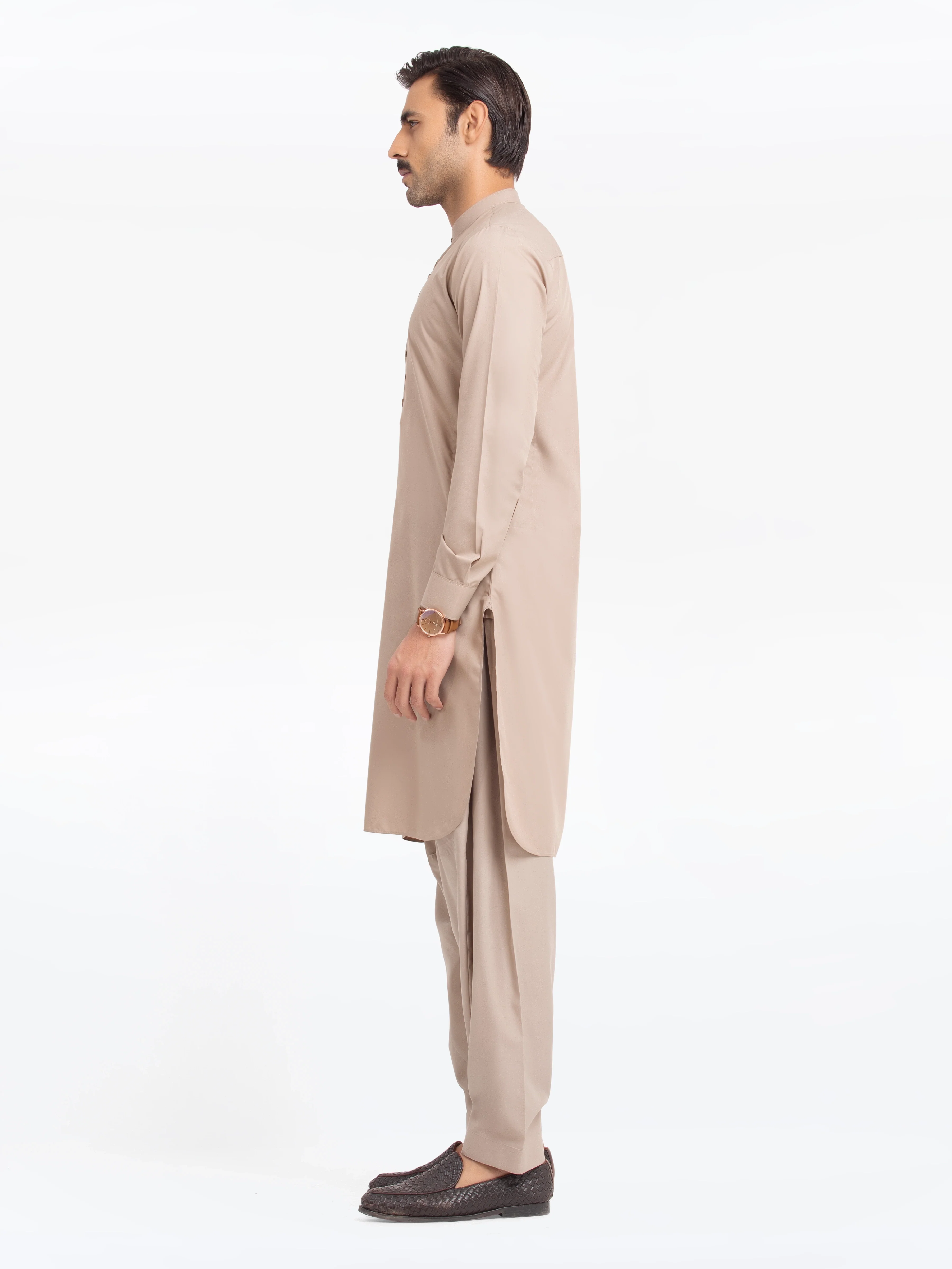 Men's Light Olive Shalwar Kameez - EMTKST24S-99474 - Image 5
