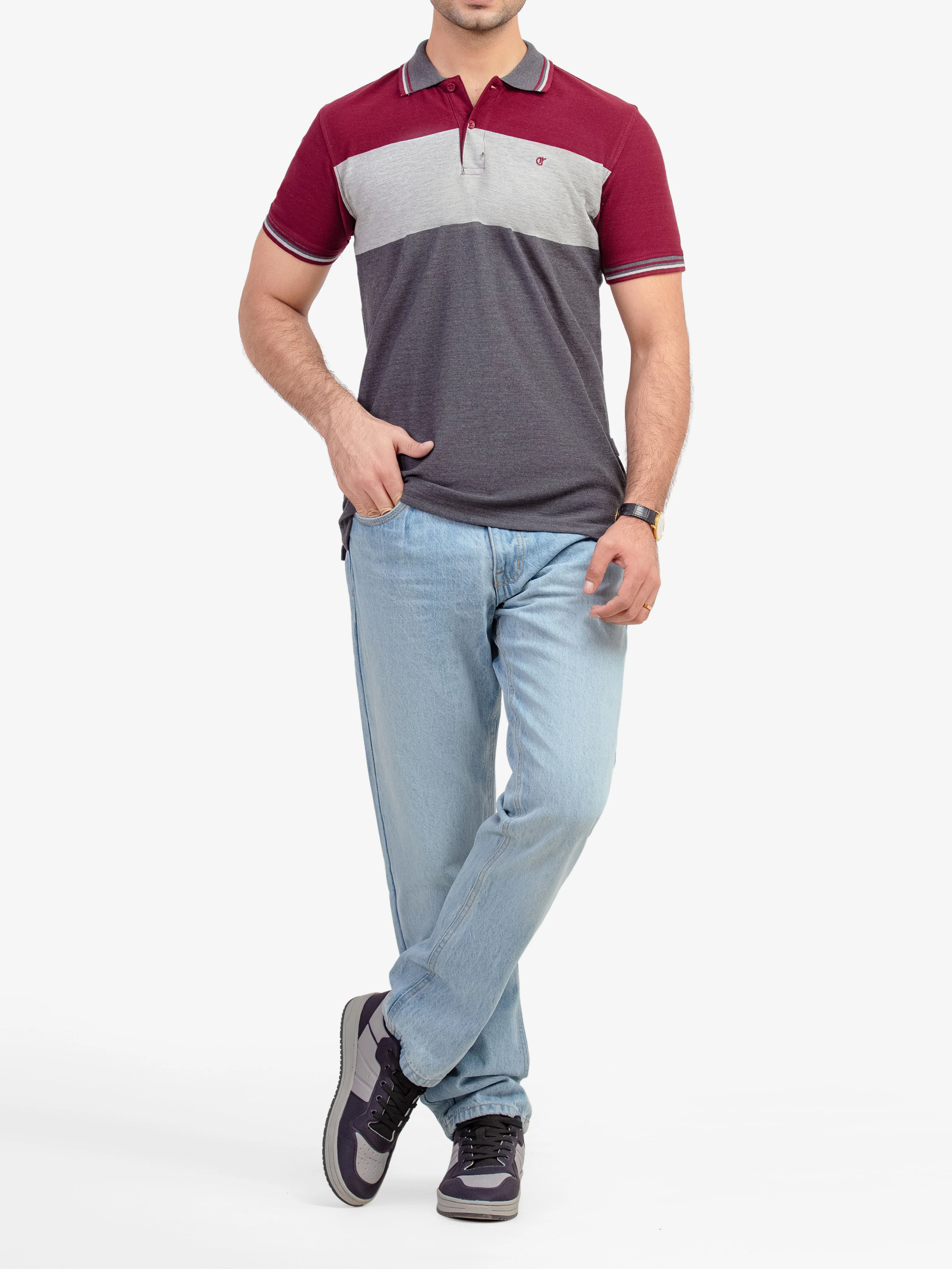 Men's Maroon & Grey Polo Shirt - EMTPS5-076 - Image 2