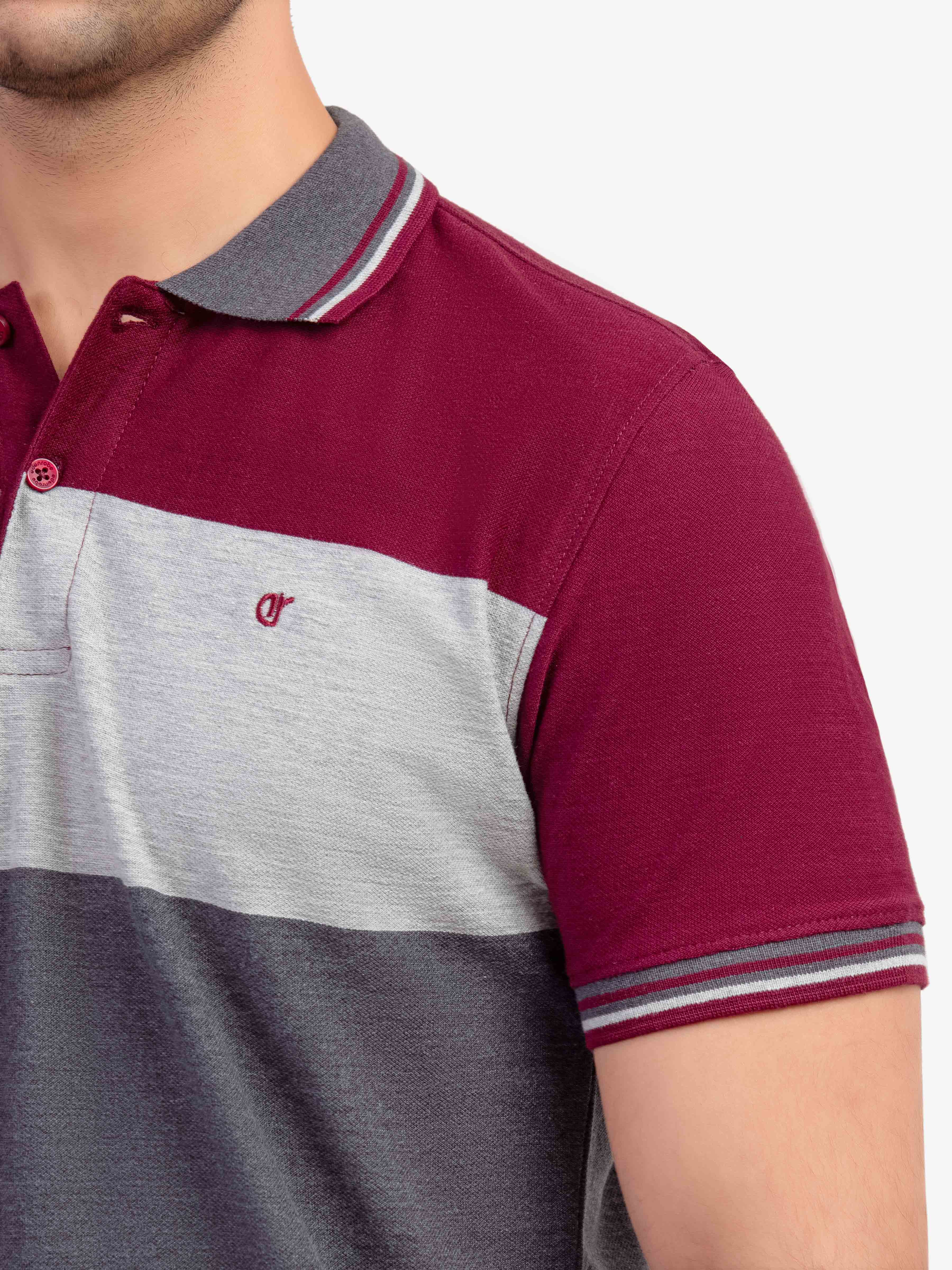 Men's Maroon & Grey Polo Shirt - EMTPS5-076 - Image 3
