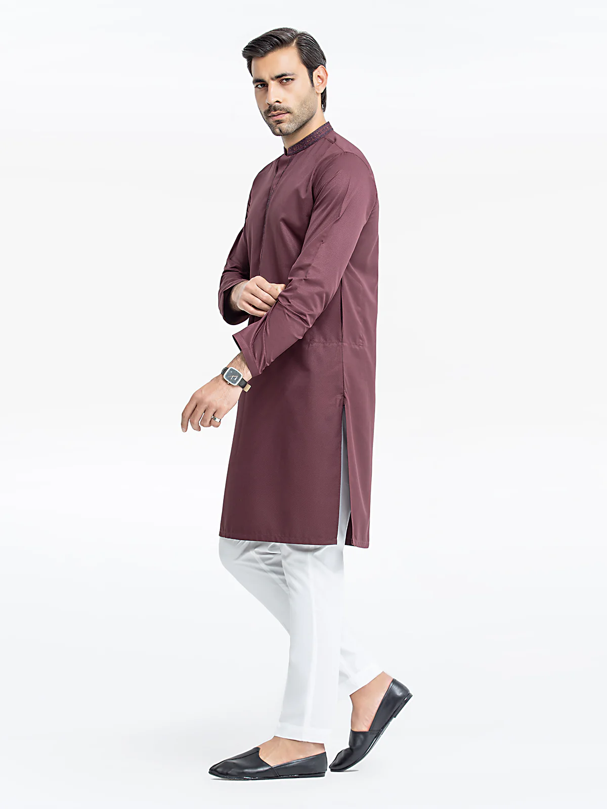 Men's Maroon Kurta - EMTK24S-99447 - Image 4