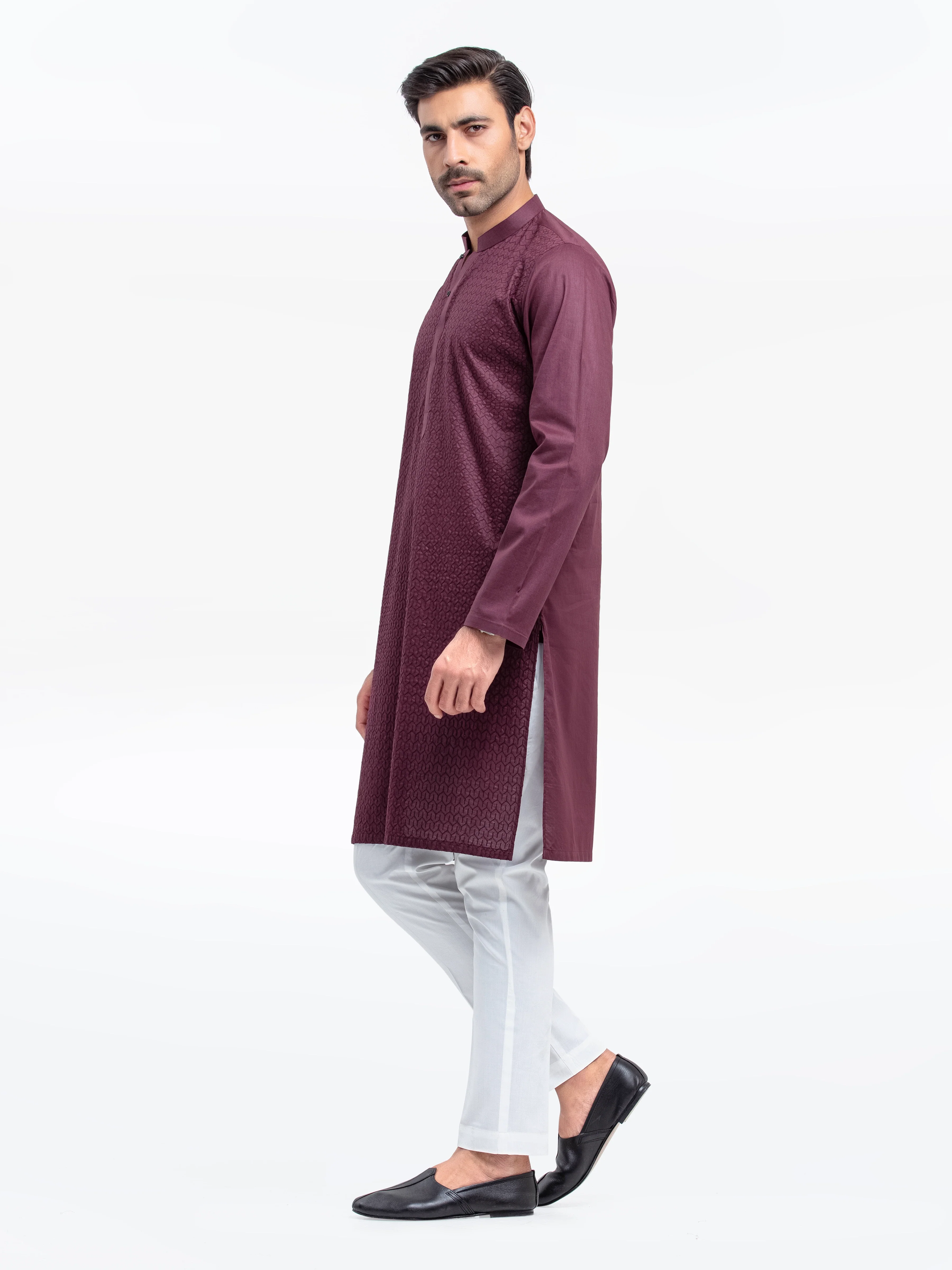Men's Maroon Kurta - EMTK25-99493 - Image 4