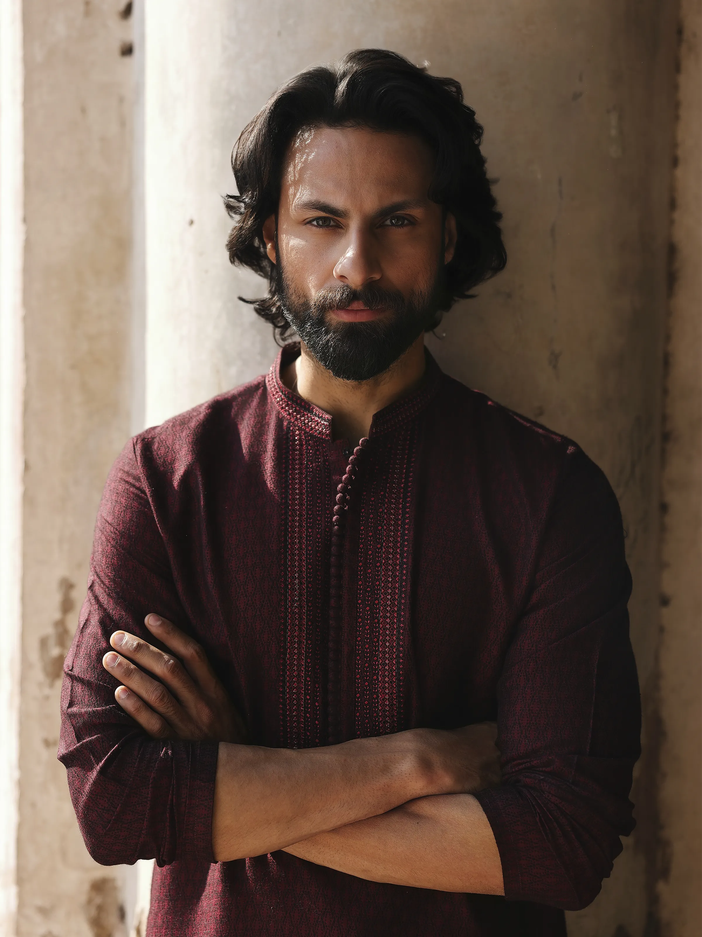 Men's Maroon Kurta - EMTKC5-160 - Image 2
