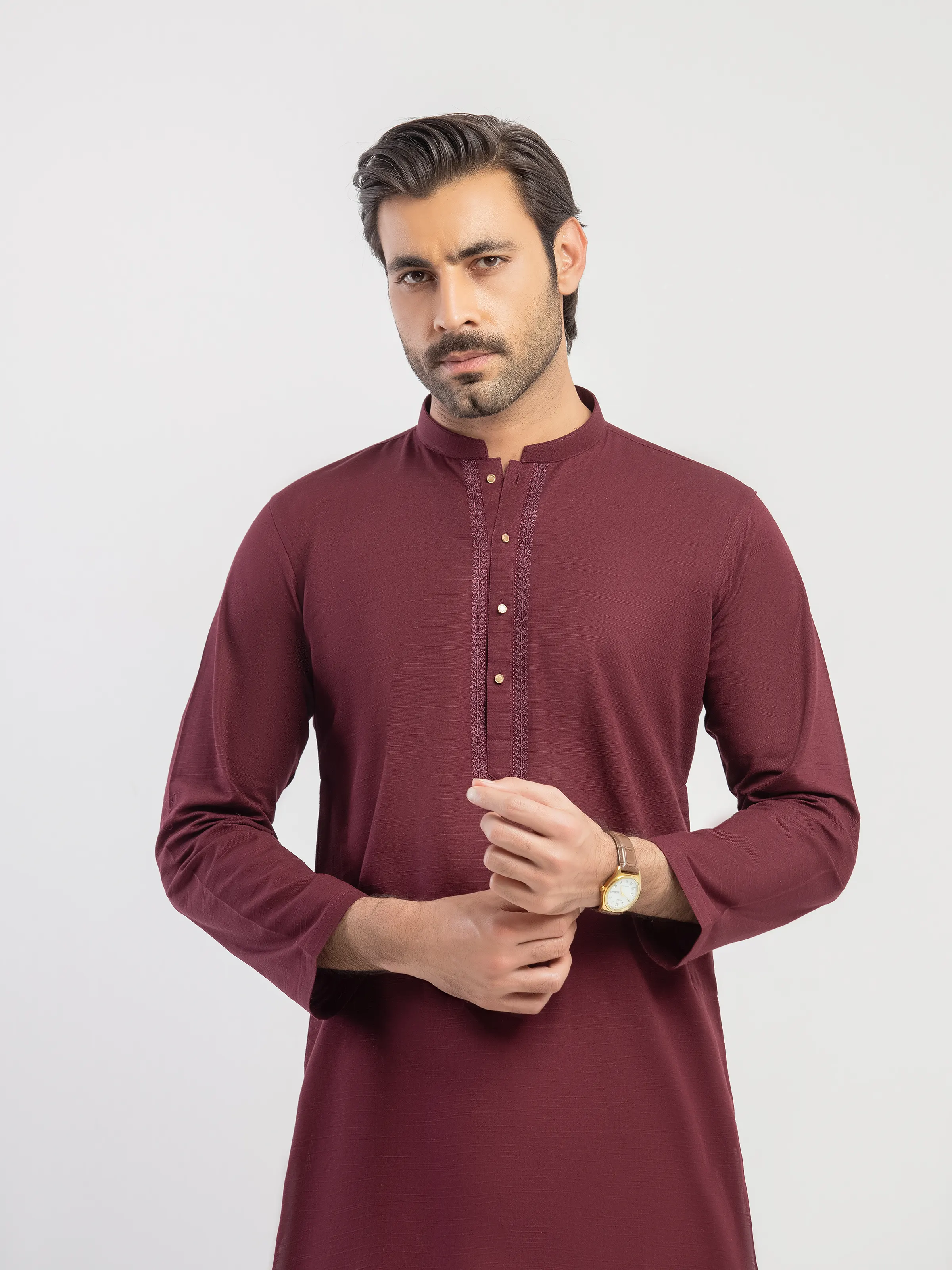 Men's Maroon Kurta Pajama - EMTKPT5-091 - Image 2