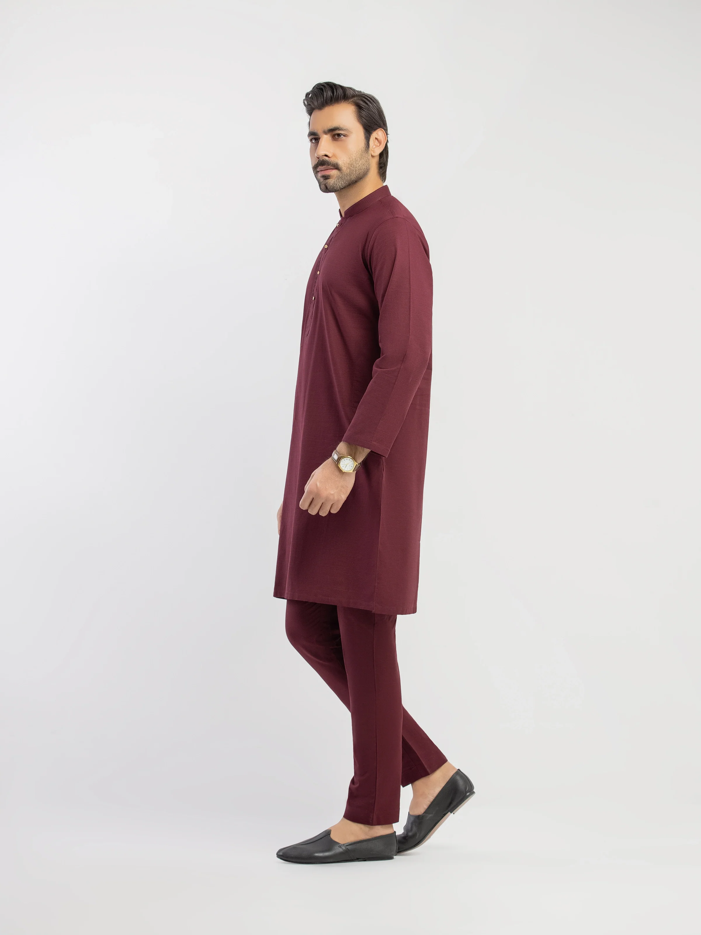 Men's Maroon Kurta Pajama - EMTKPT5-091 - Image 4