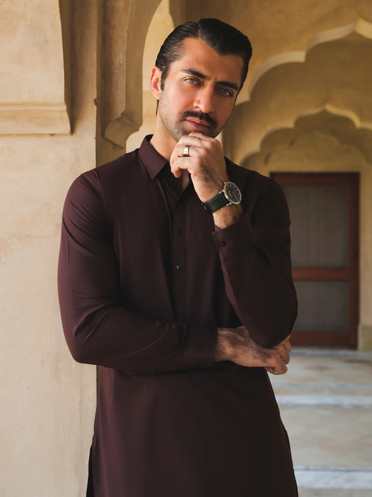 Men's Maroon Shalwar Kameez - EMTKS24S-41119 - Image 4
