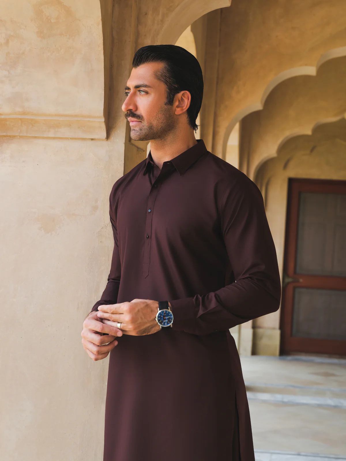 Men's Maroon Shalwar Kameez - EMTKS24S-41119 - Image 6