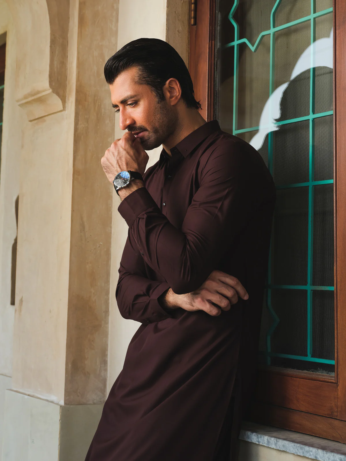 Men's Maroon Shalwar Kameez - EMTKS24S-41119 - Image 7