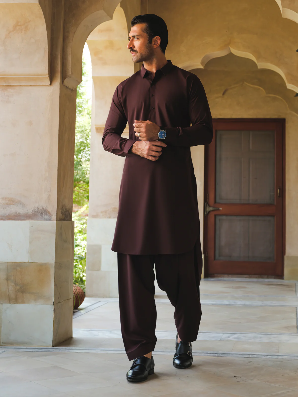 Men's Maroon Shalwar Kameez - EMTKS24S-41119 - Image 8