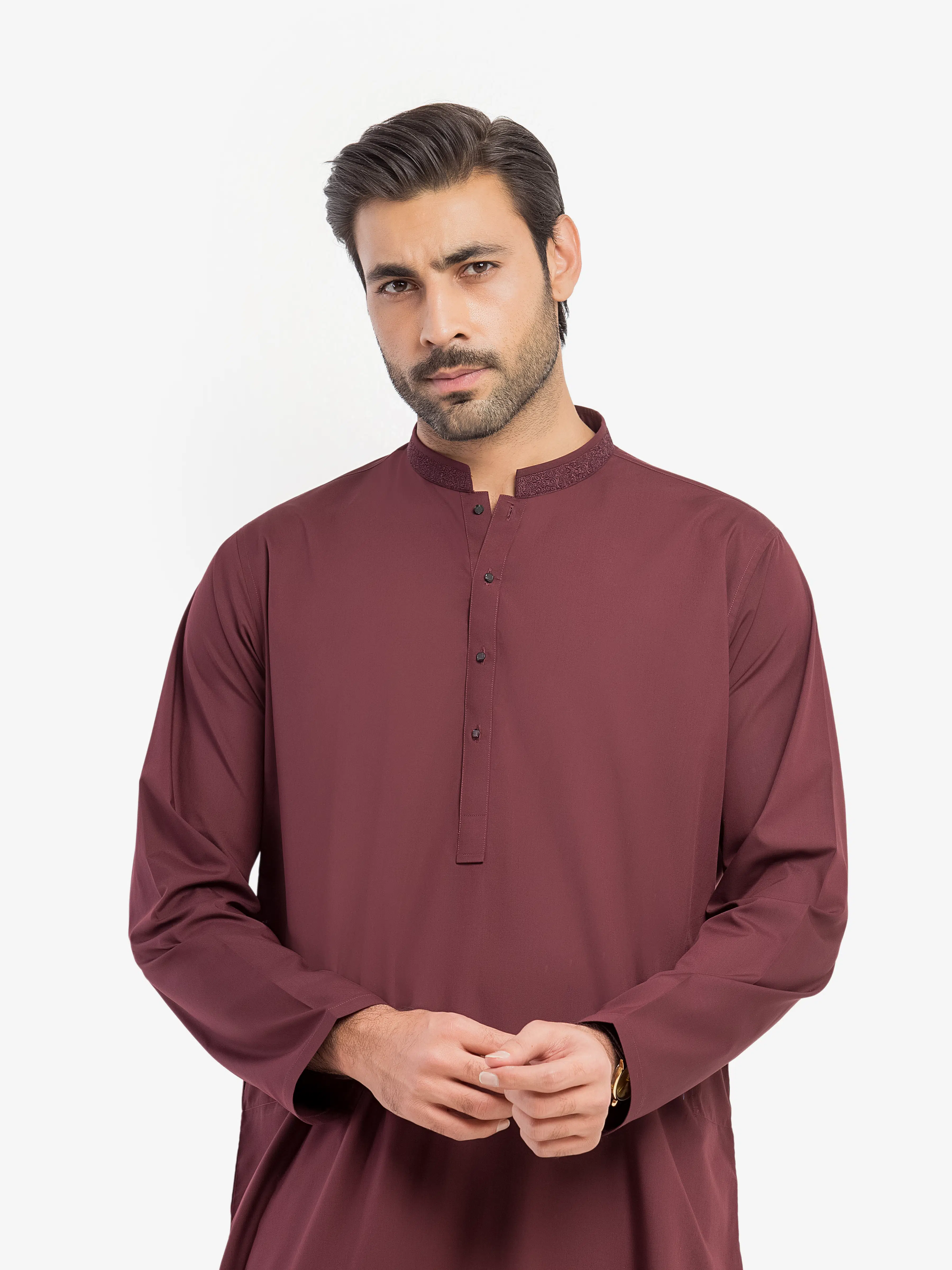 Men's Maroon Shalwar Kameez - EMTKS5-41188 - Image 2