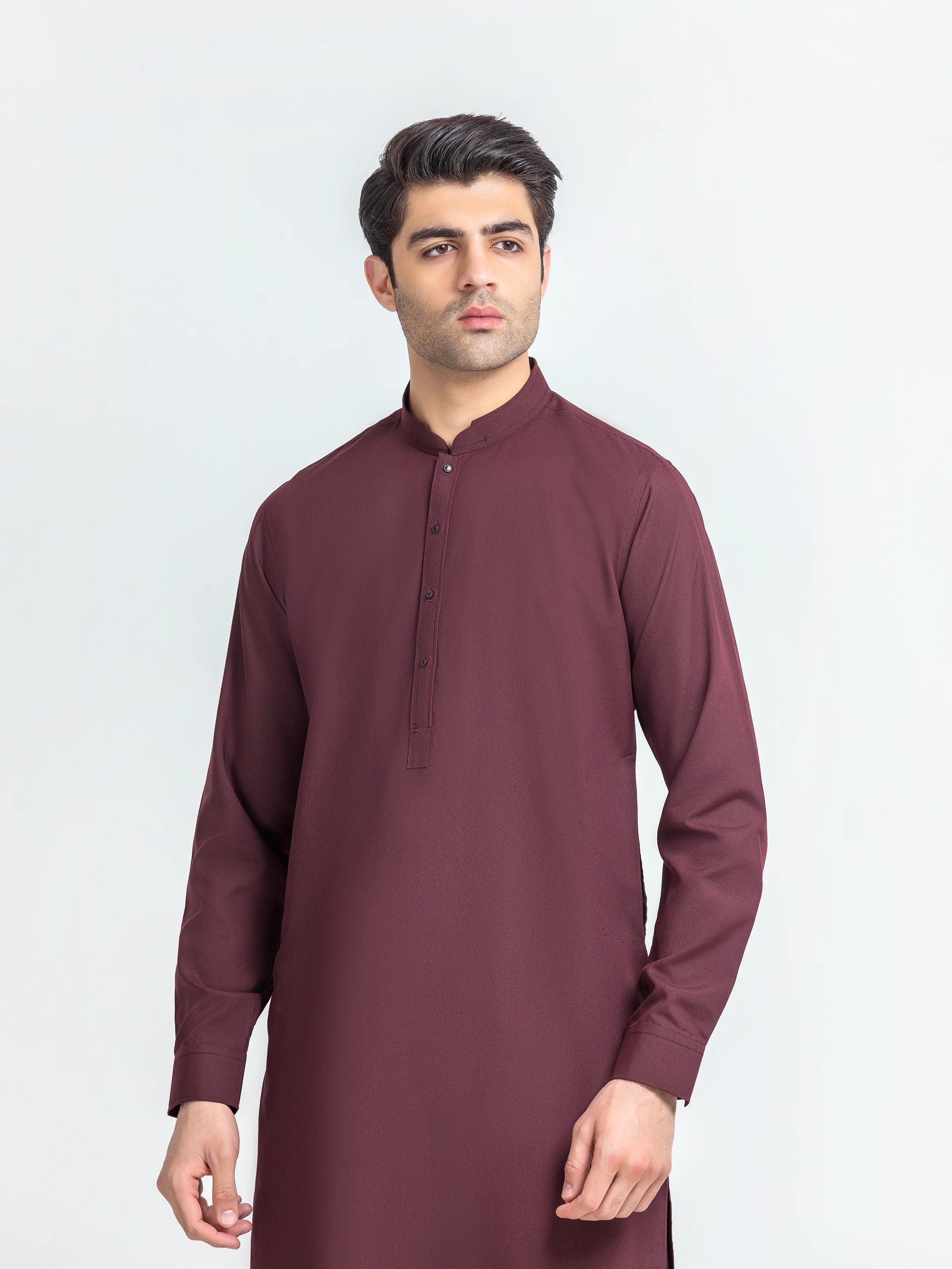 Men's Maroon Kurta Shalwar - EMTKS6-41251 - Image 2