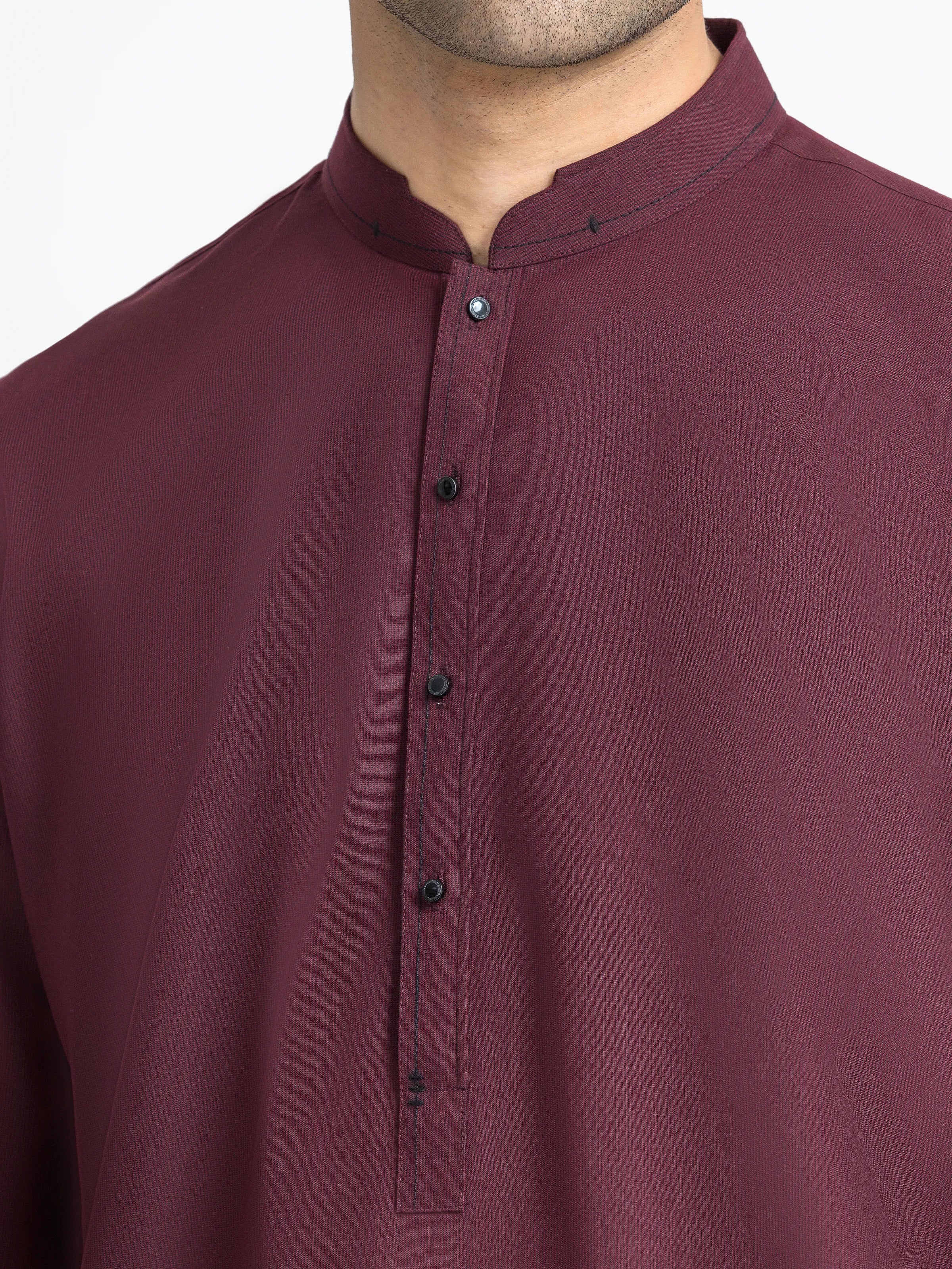 Men's Maroon Kurta Shalwar - EMTKS6-41251 - Image 3