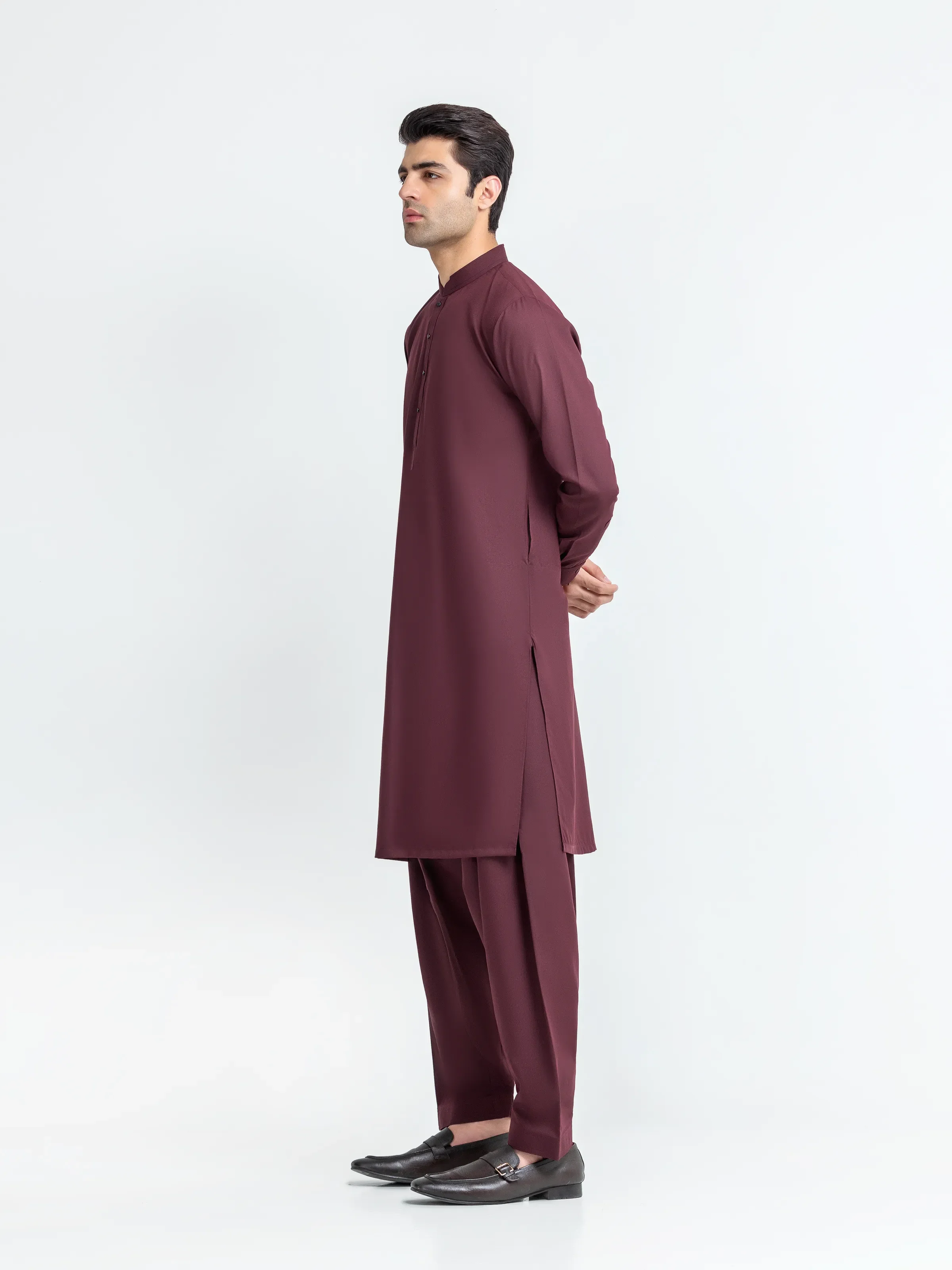 Men's Maroon Kurta Shalwar - EMTKS6-41251 - Image 5
