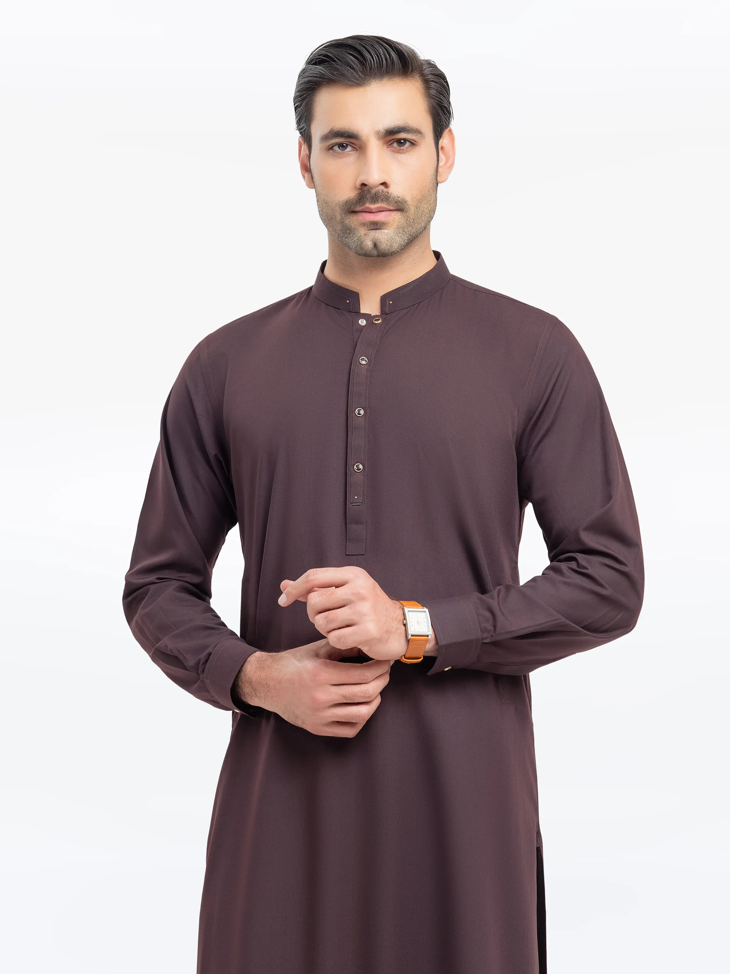 Men's Maroon Shalwar Kameez - EMTKST5-99524 - Image 2