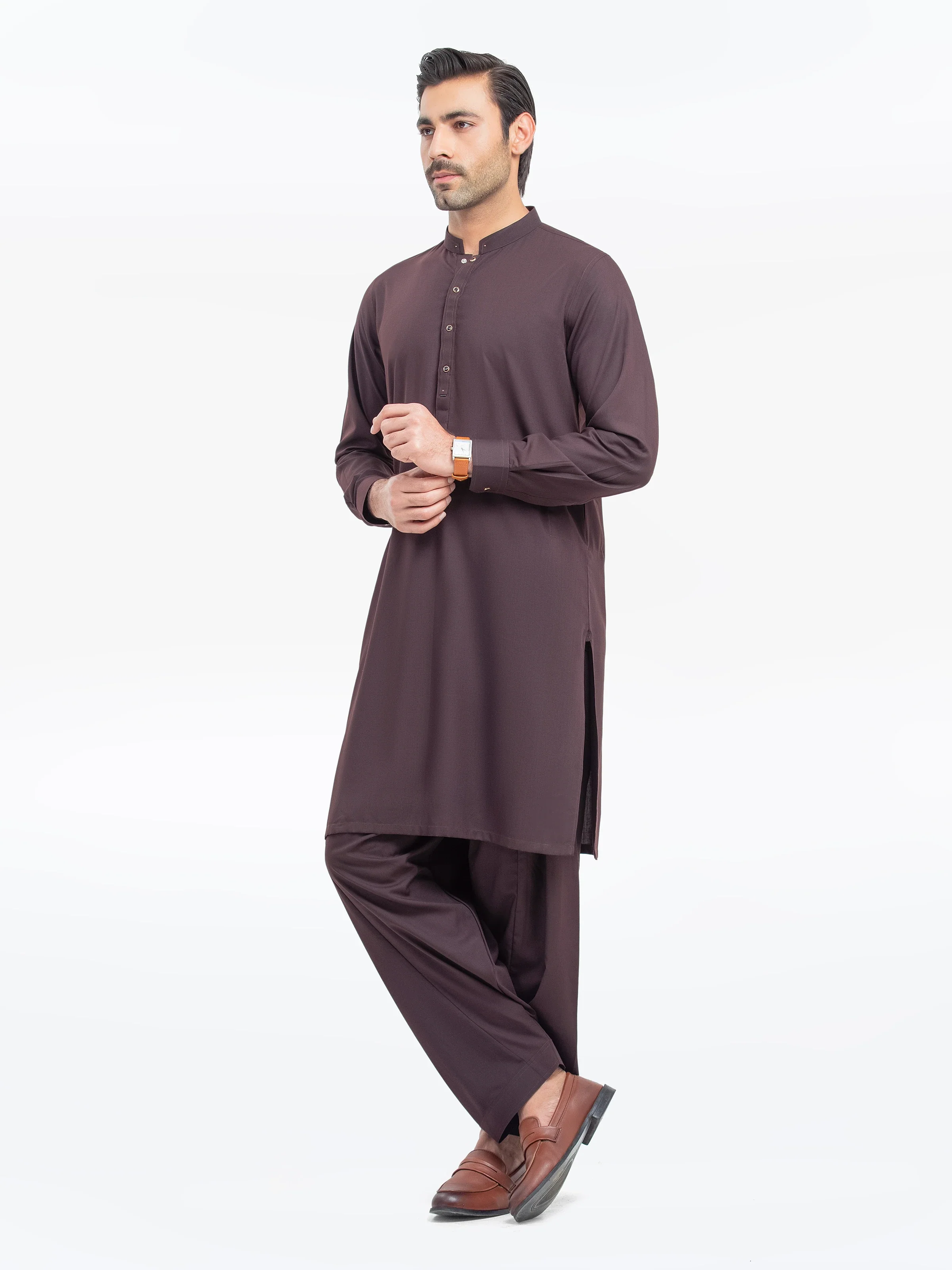 Men's Maroon Shalwar Kameez - EMTKST5-99524 - Image 6