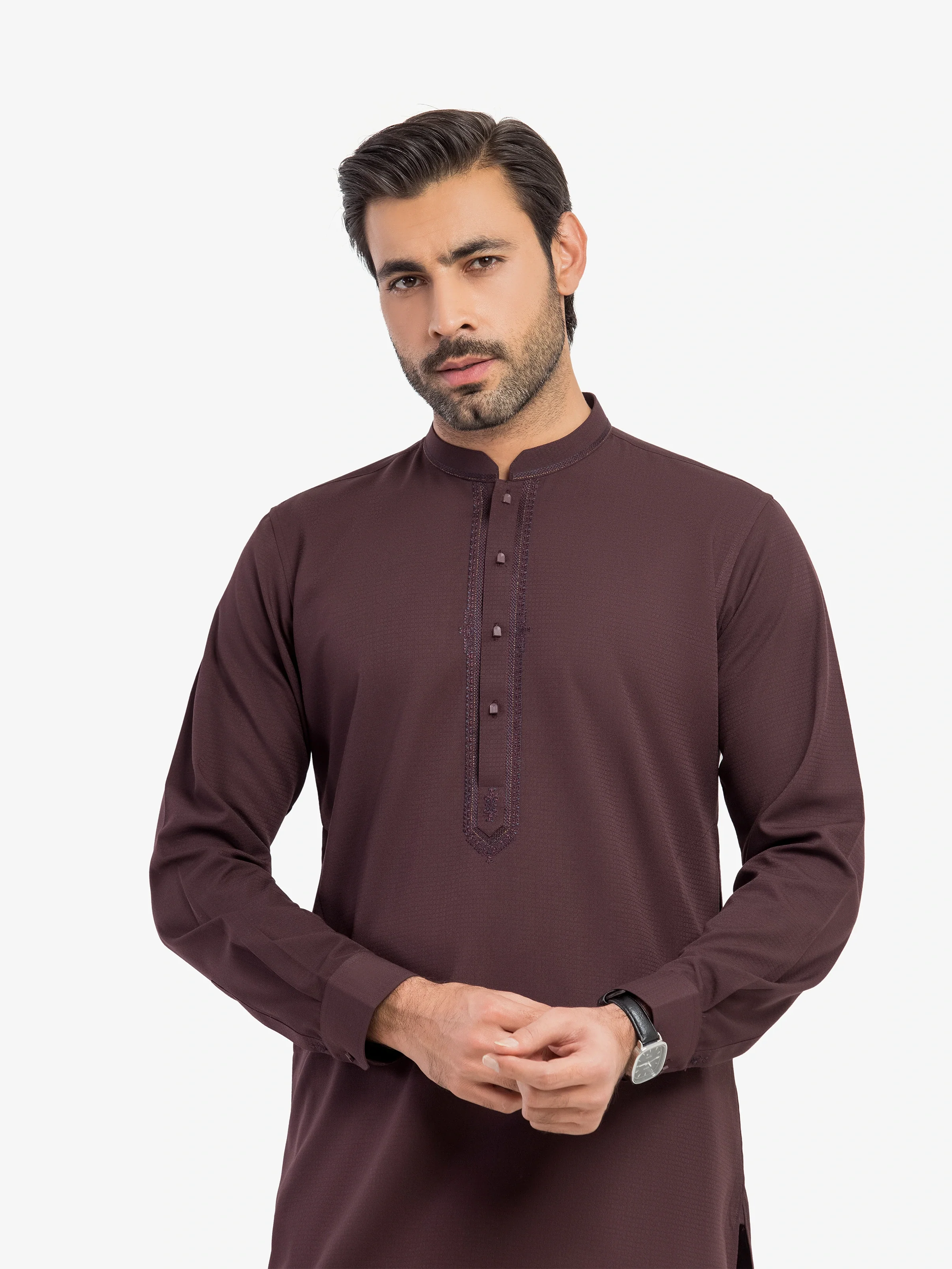 Men's Maroon Shalwar Kameez - EMTKST5-99624 - Image 2