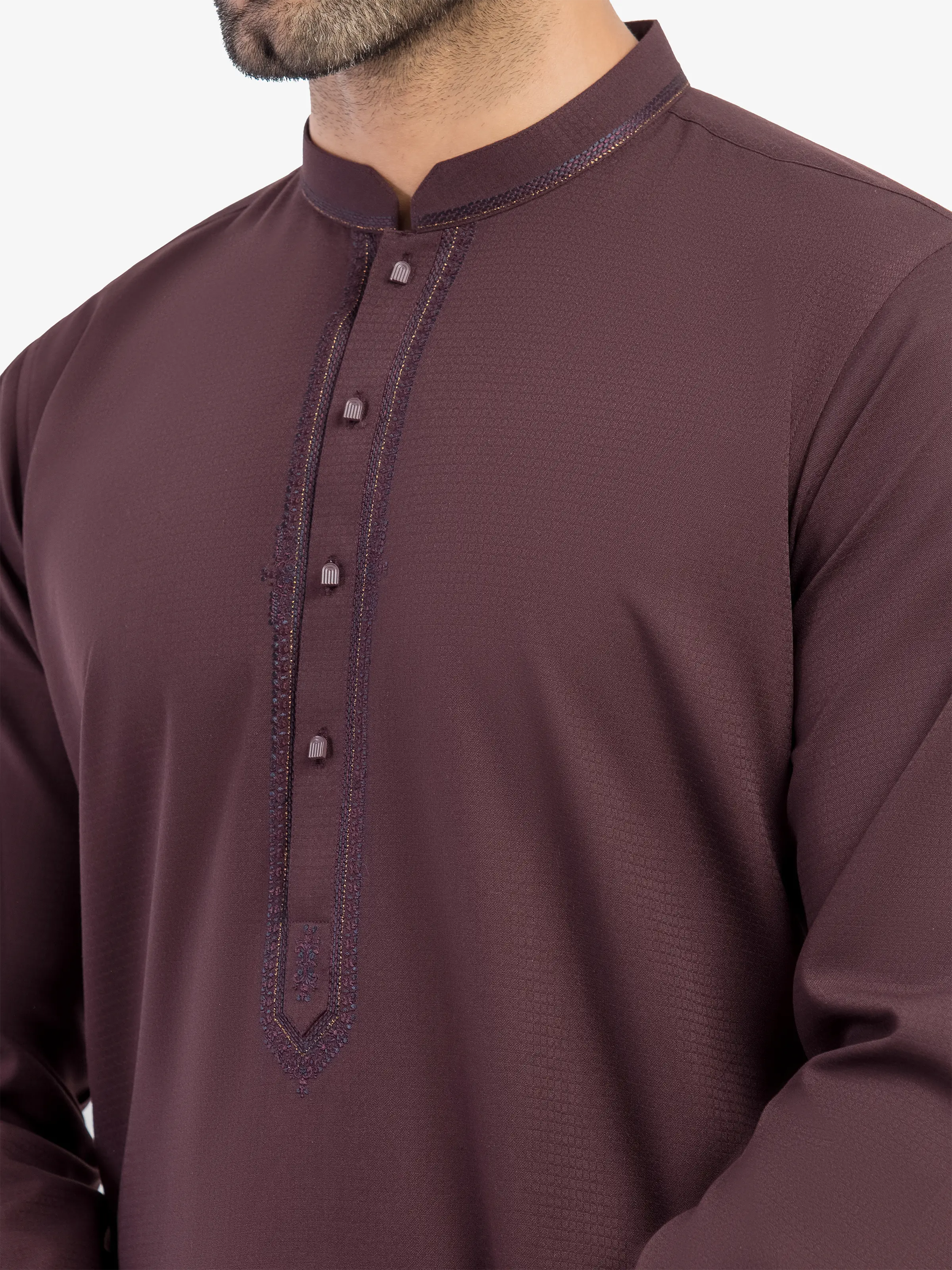 Men's Maroon Shalwar Kameez - EMTKST5-99624 - Image 3