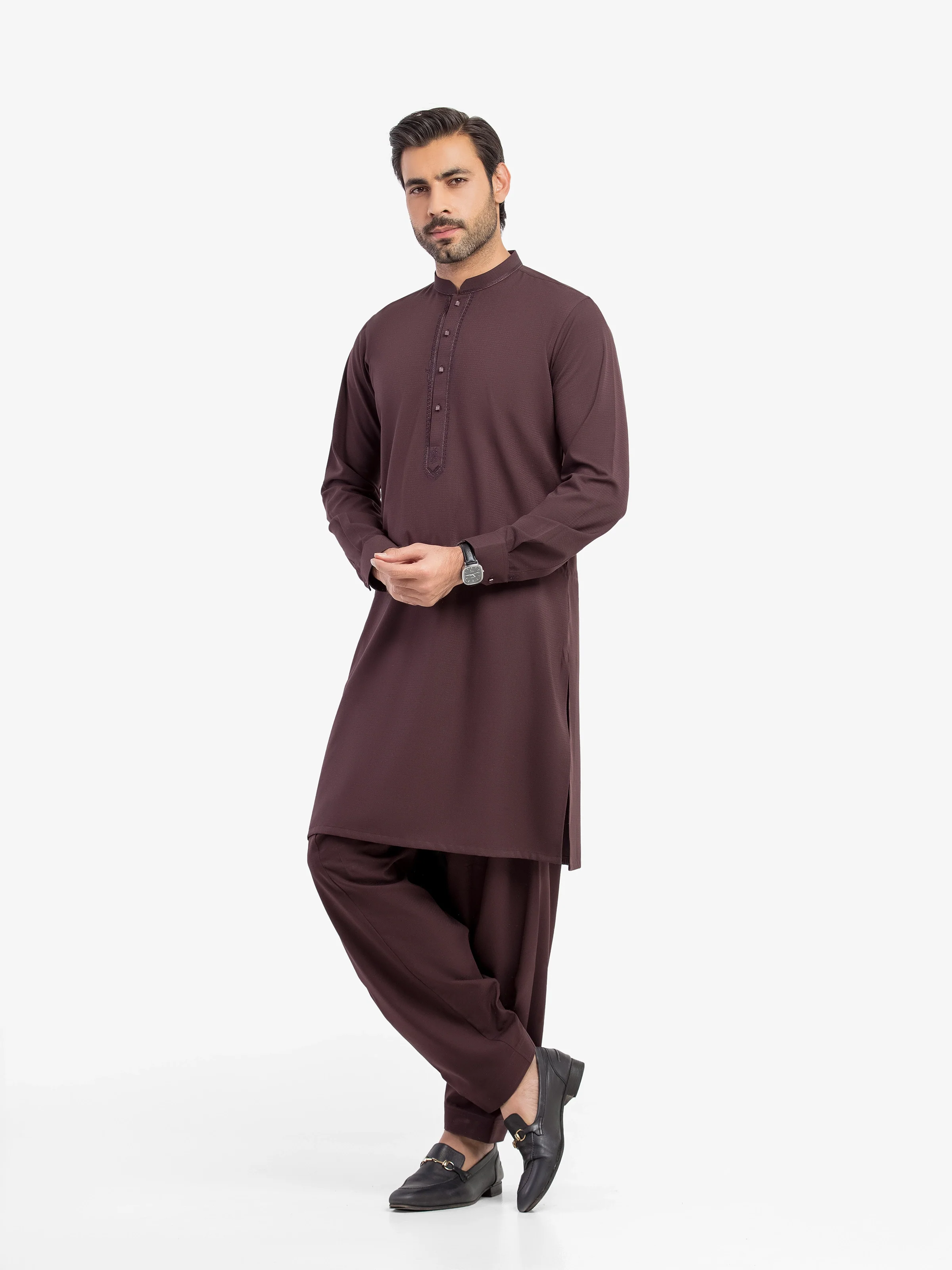 Men's Maroon Shalwar Kameez - EMTKST5-99624 - Image 4