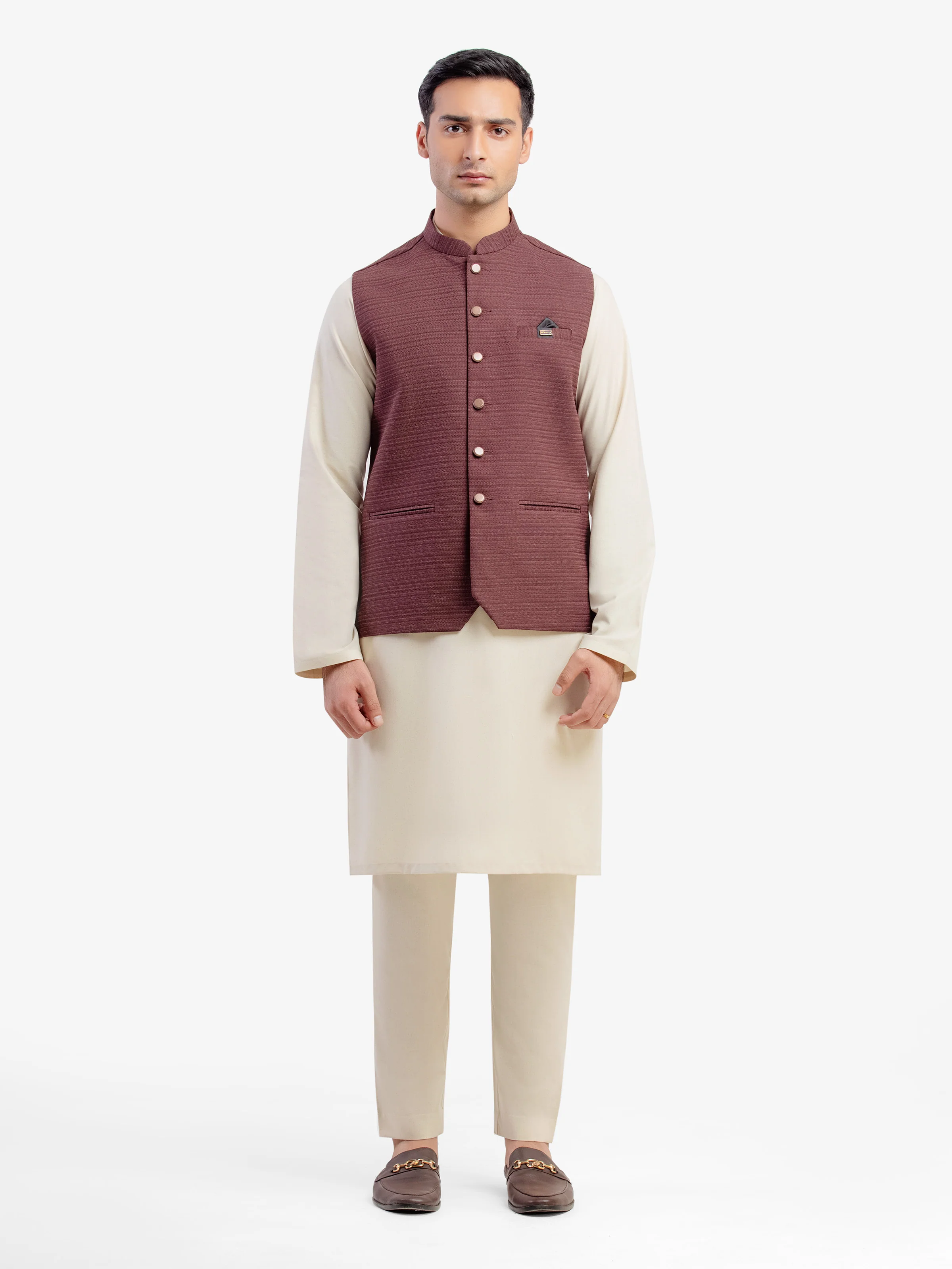 Men's Maroon Waist Coat - EMTWC5-35955 - Image 2