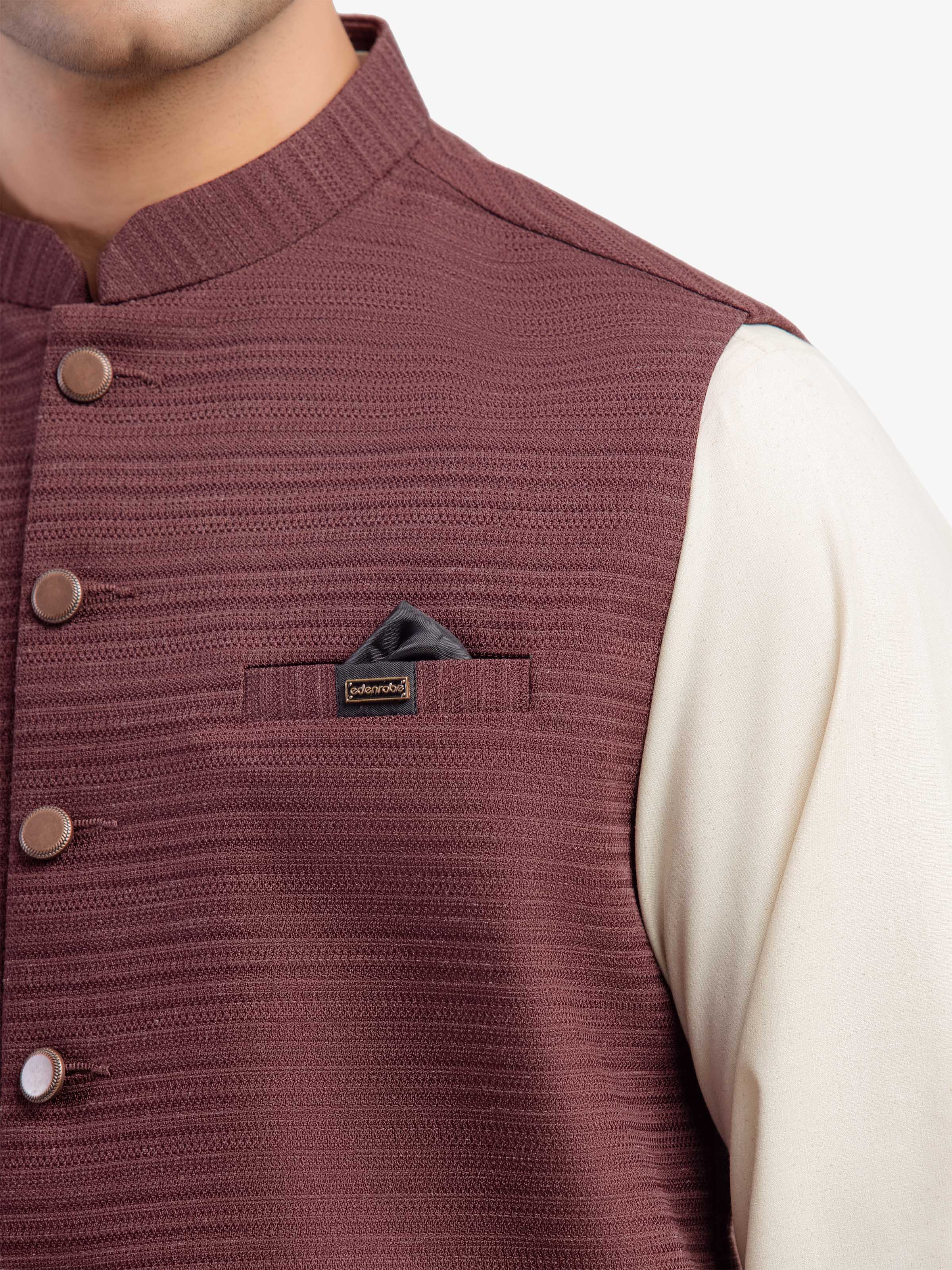 Men's Maroon Waist Coat - EMTWC5-35955 - Image 3
