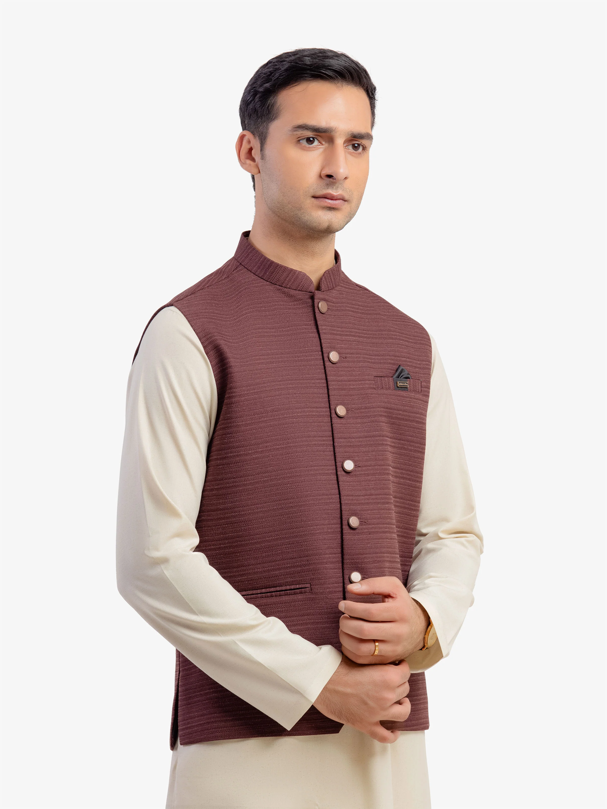 Men's Maroon Waist Coat - EMTWC5-35955 - Image 4