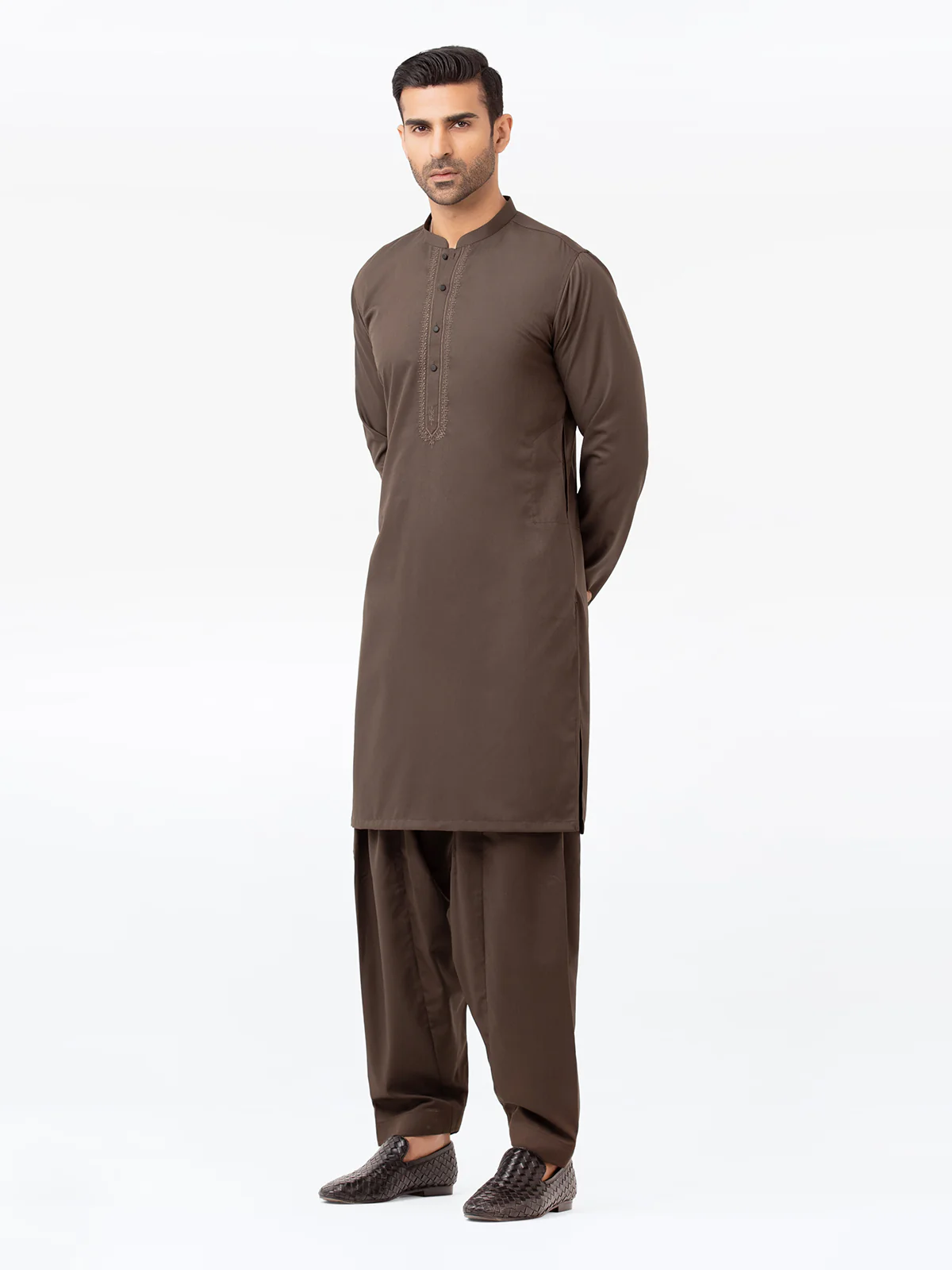Men's Mehndi Shalwar Kameez - EMTKS23W-41067 - Image 3