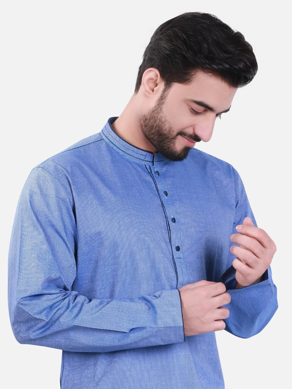 Men's Mid Blue Kurta - MTK-C17S-9314 - Image 3