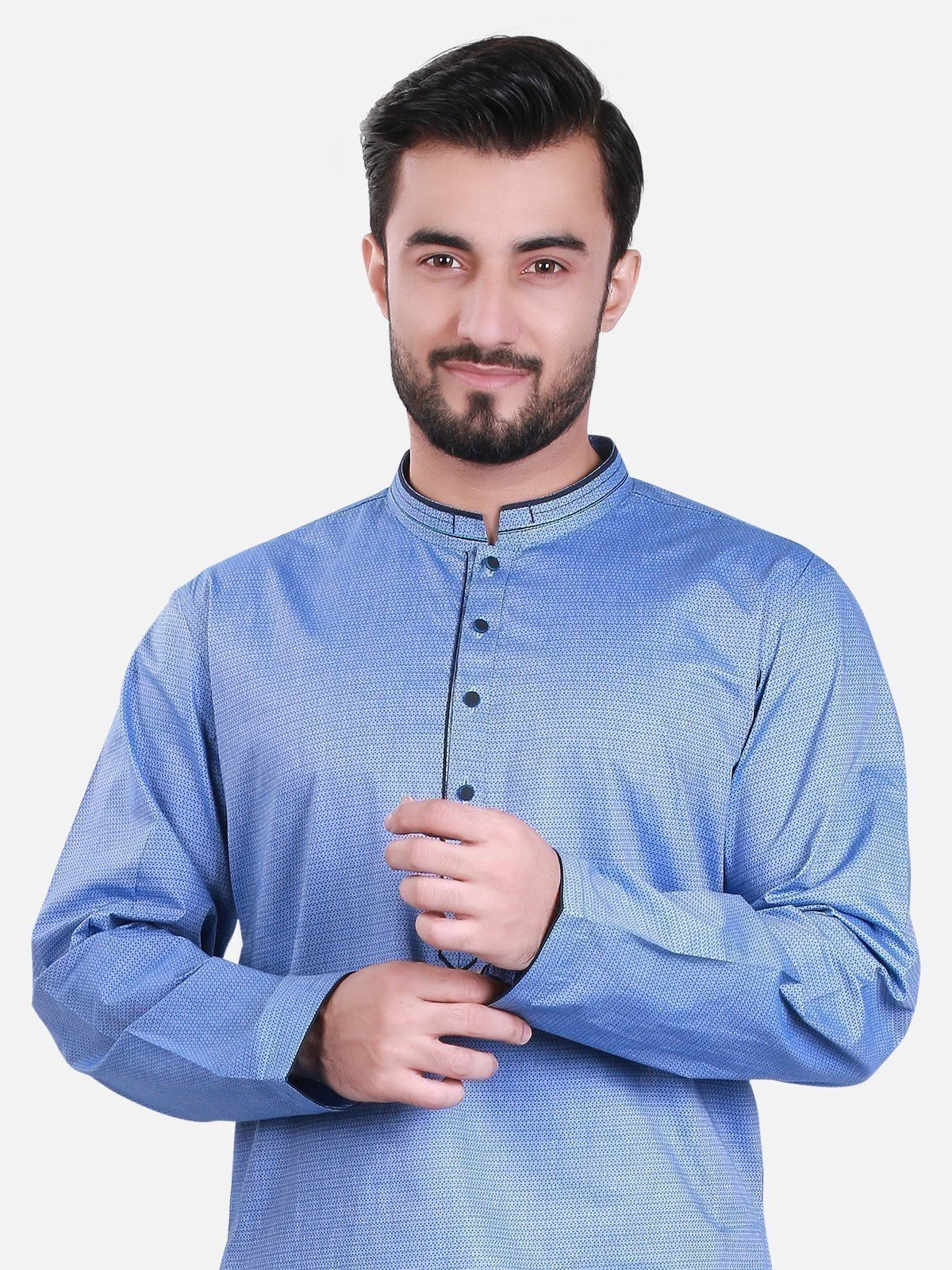 Men's Mid Blue Kurta - MTK-C17S-9314 - Image 4
