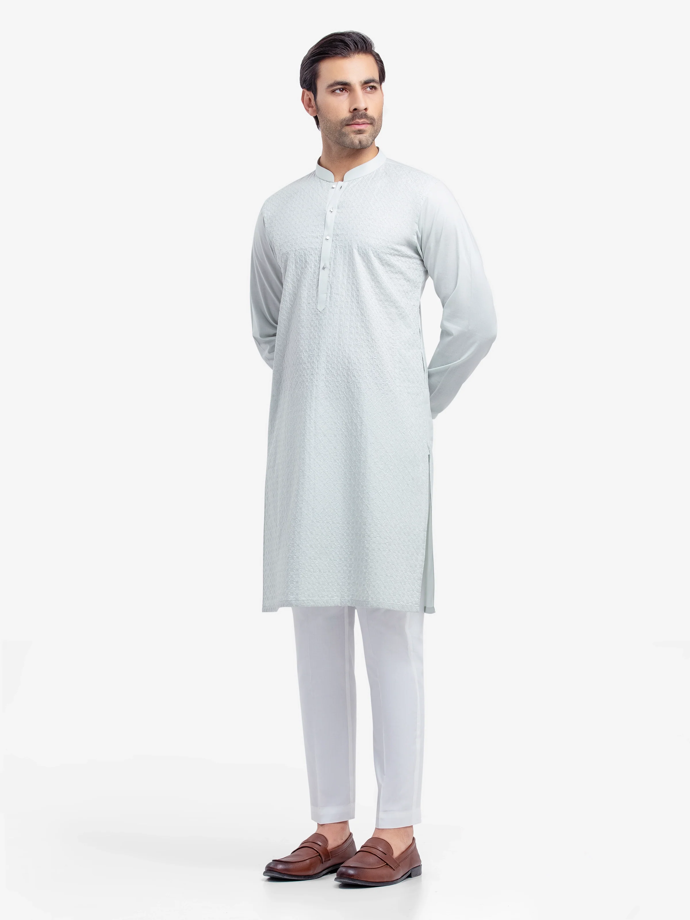 Men's Mist Green Kurta - EMTK25-99511 - Image 4
