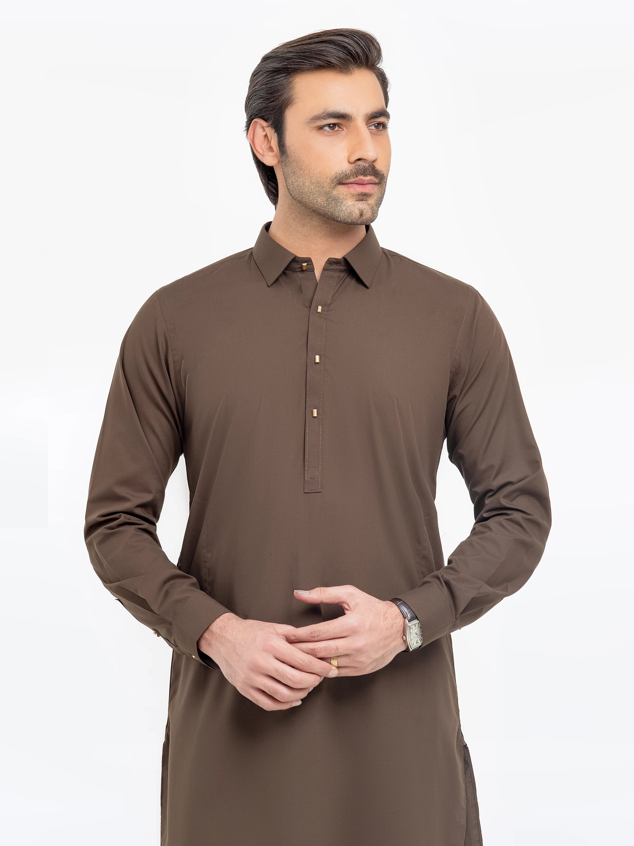 Men's Mocha Brown Shalwar Kameez - EMTKST5-99558 - Image 2