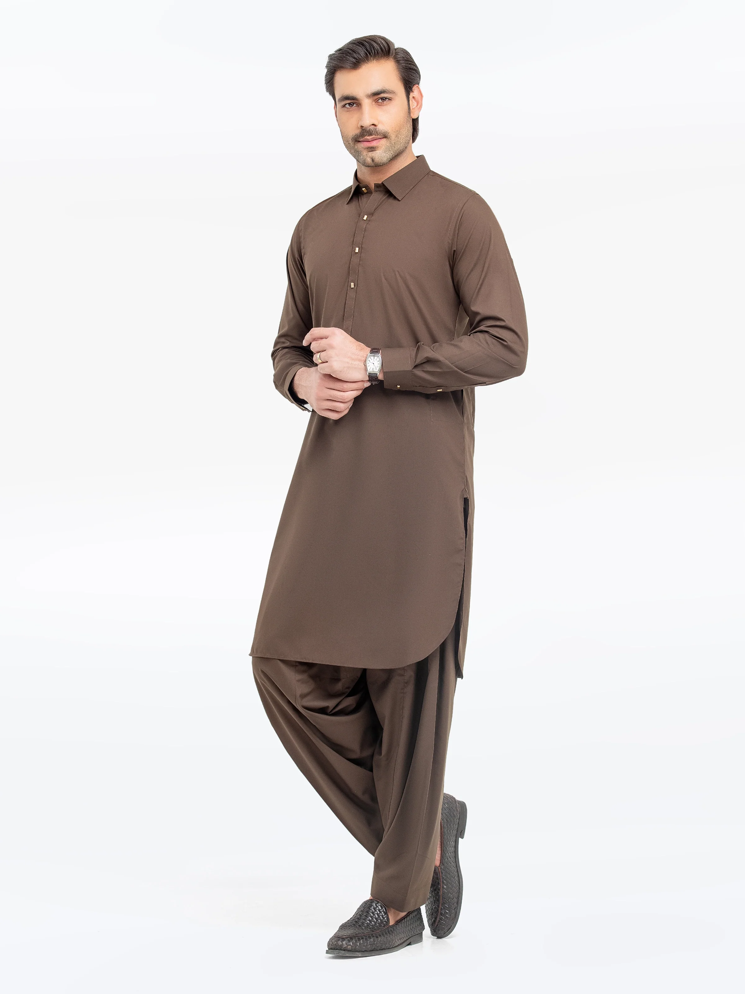 Men's Mocha Brown Shalwar Kameez - EMTKST5-99558 - Image 4
