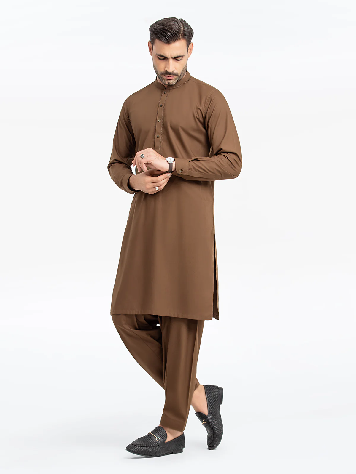 Men's Mud Green Shalwar Kameez - EMTKST24-99466 - Image 4