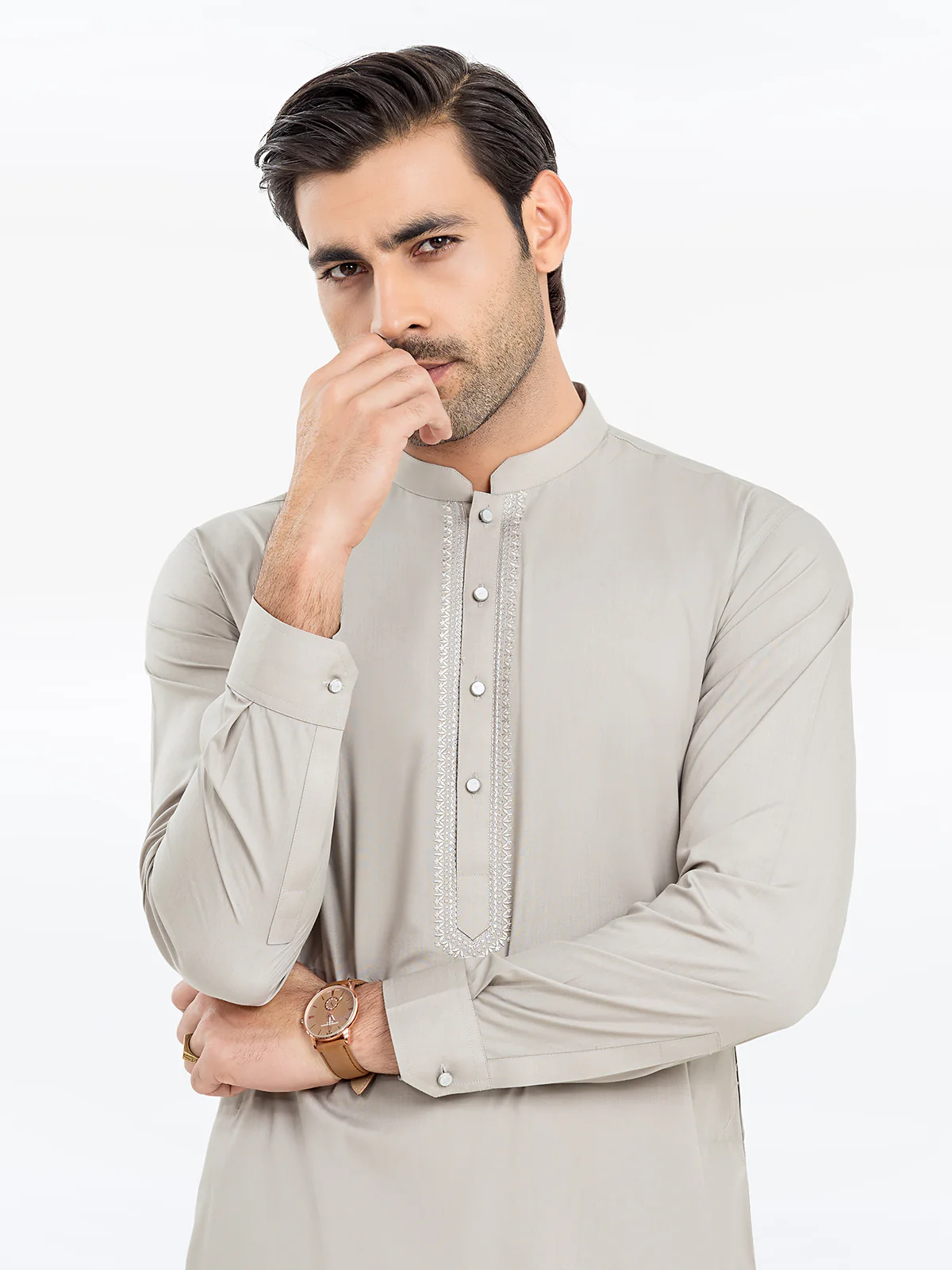 Men's Mushroom Grey Shalwar Kameez - EMTKS24-41126 - Image 2