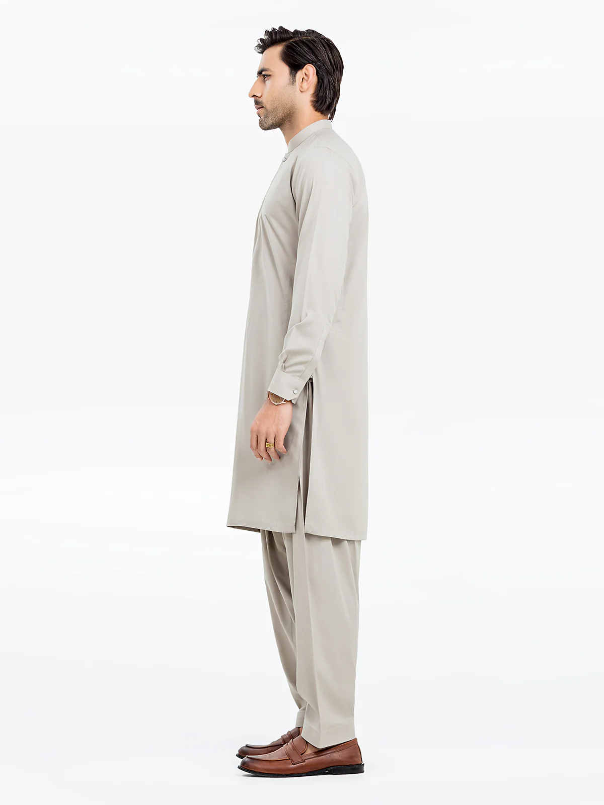 Men's Mushroom Grey Shalwar Kameez - EMTKS24-41126 - Image 4