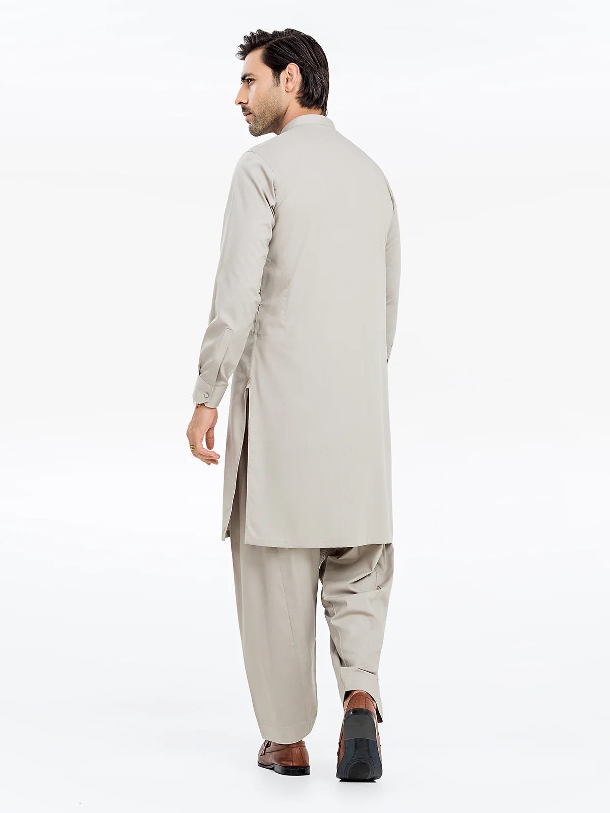 Men's Mushroom Grey Shalwar Kameez - EMTKS24-41126 - Image 5