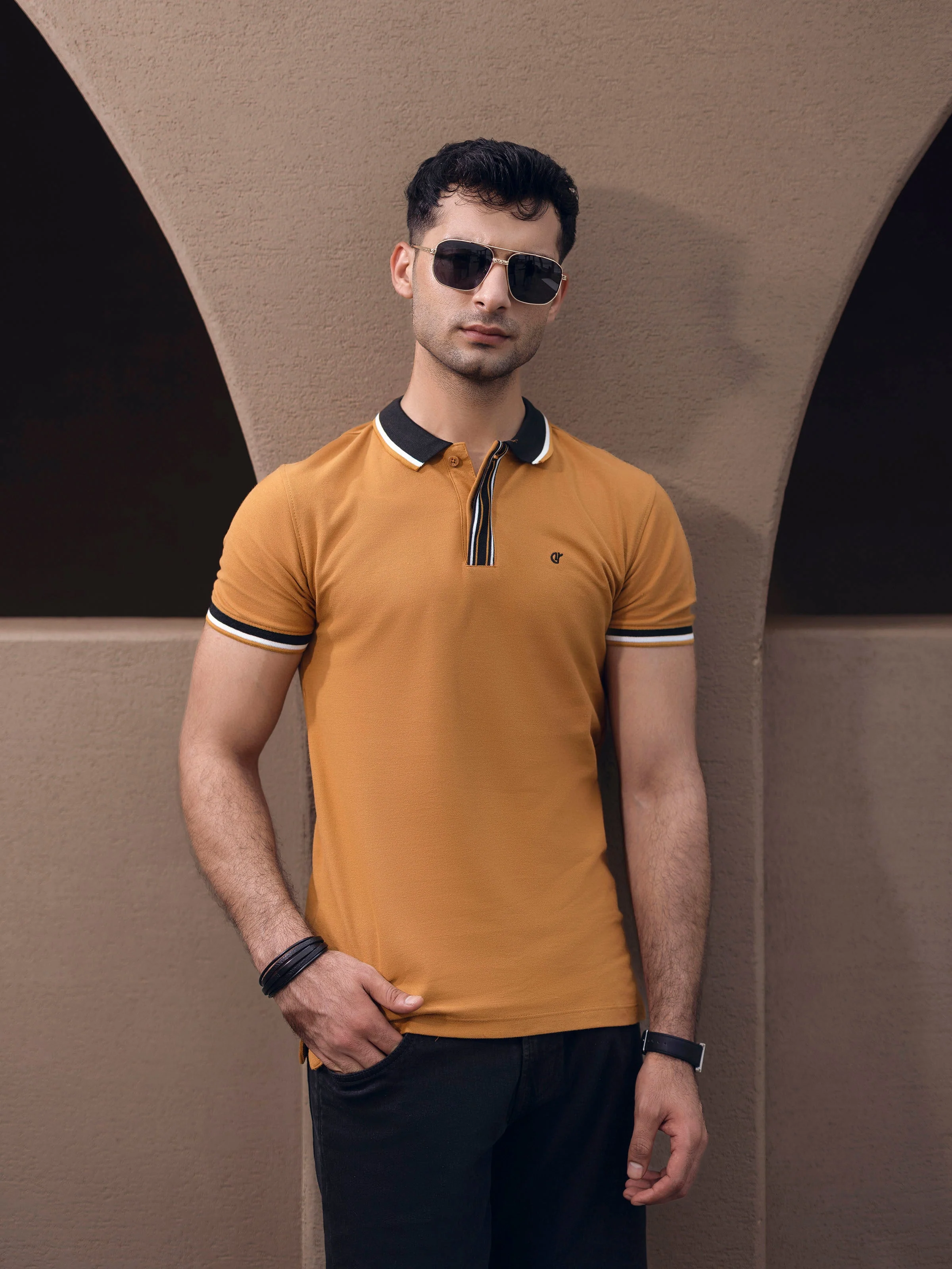Men's Mustard Brown Polo Shirt - EMTPS5-016 - Image 3