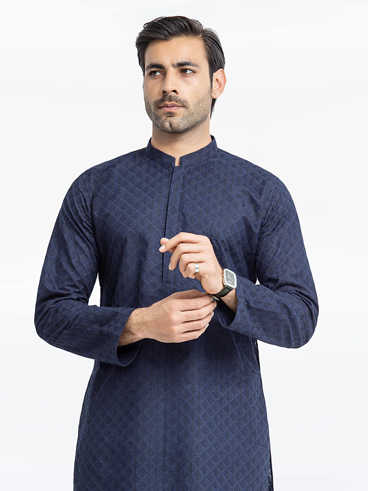 Men's Navy Blue Kurta - EMTK24-99434 - Image 2
