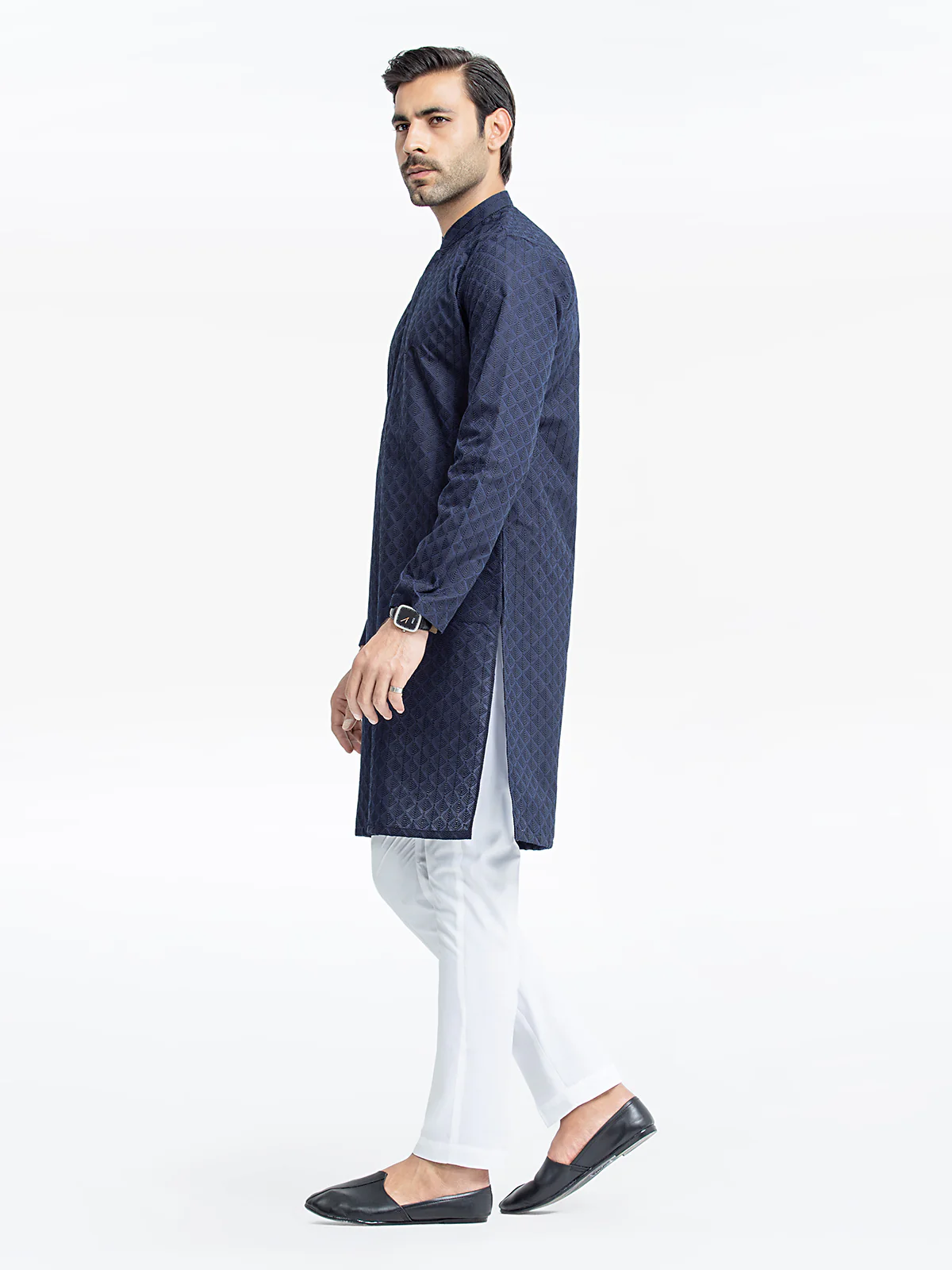 Men's Navy Blue Kurta - EMTK24-99434 - Image 3
