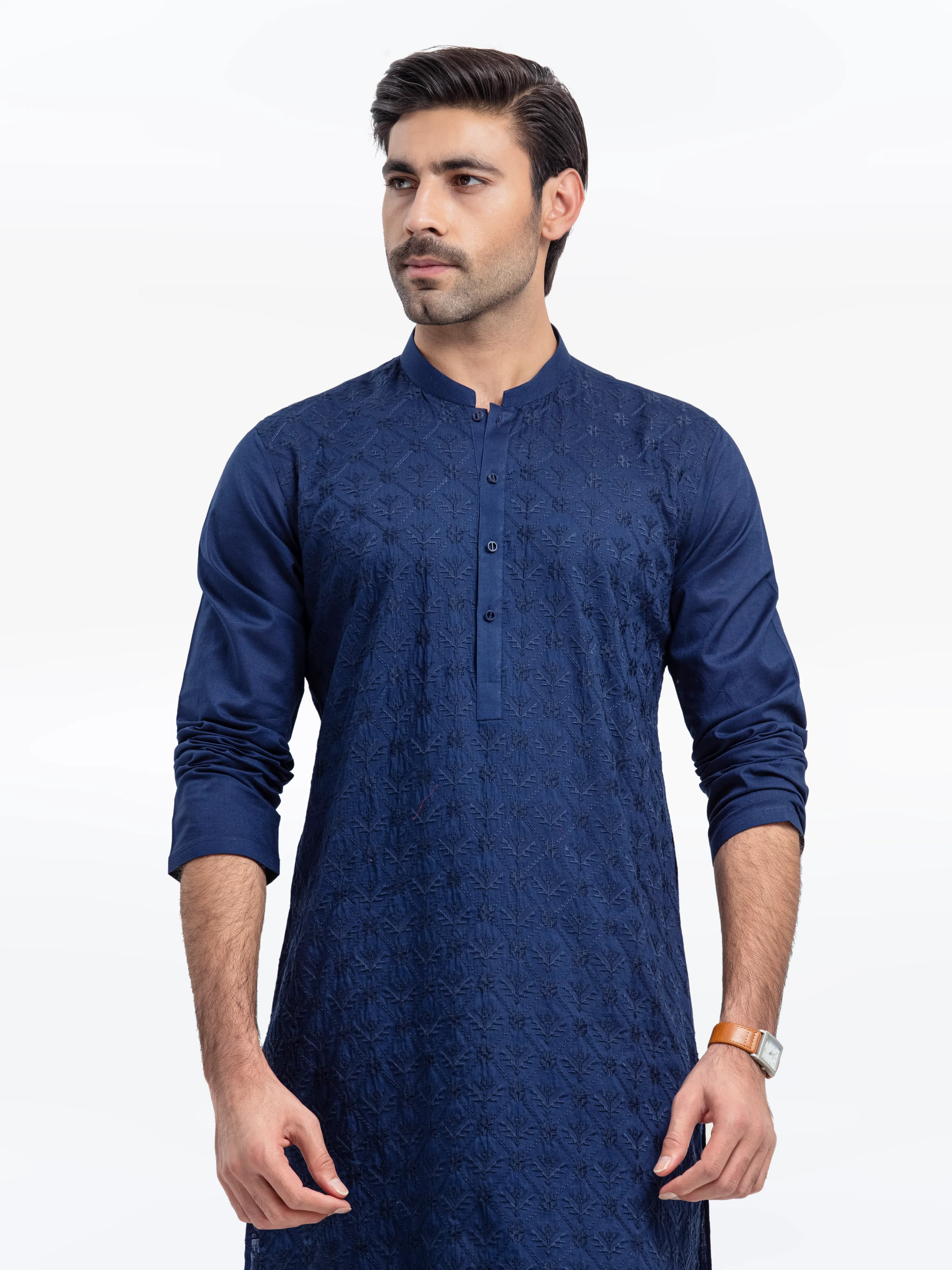 Men's Navy Blue Kurta - EMTK25-99496 - Image 2