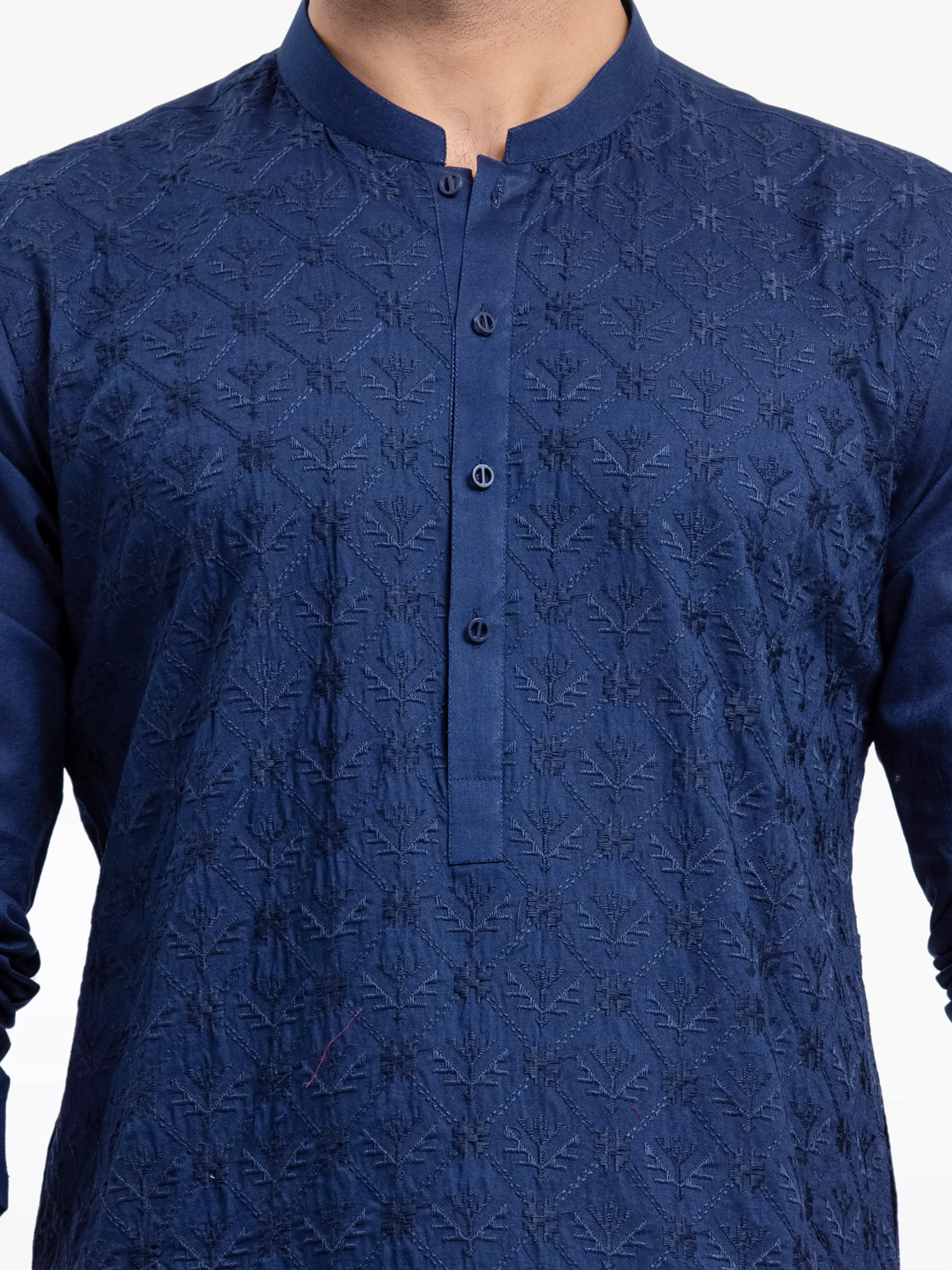 Men's Navy Blue Kurta - EMTK25-99496 - Image 3