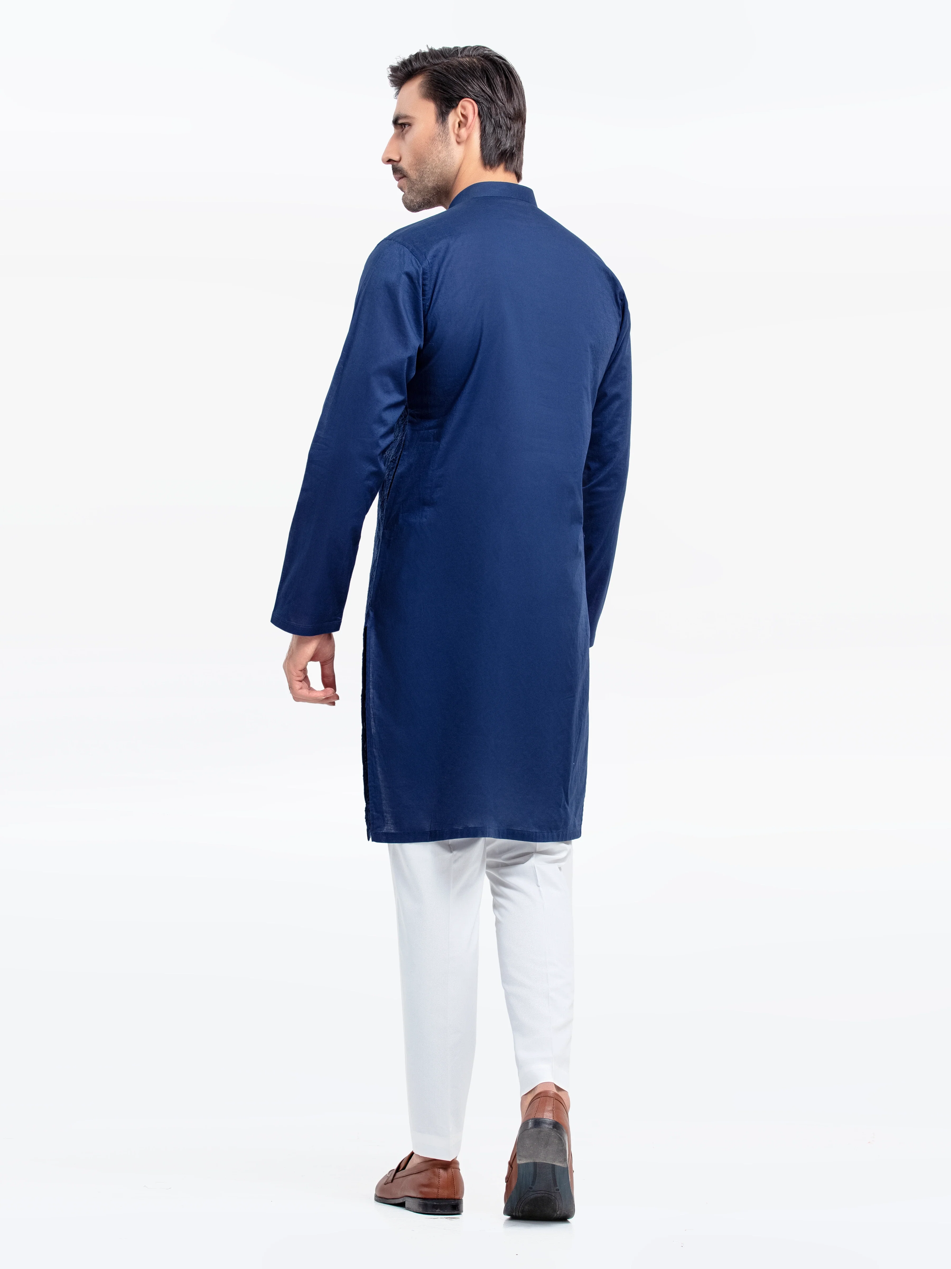 Men's Navy Blue Kurta - EMTK25-99496 - Image 5