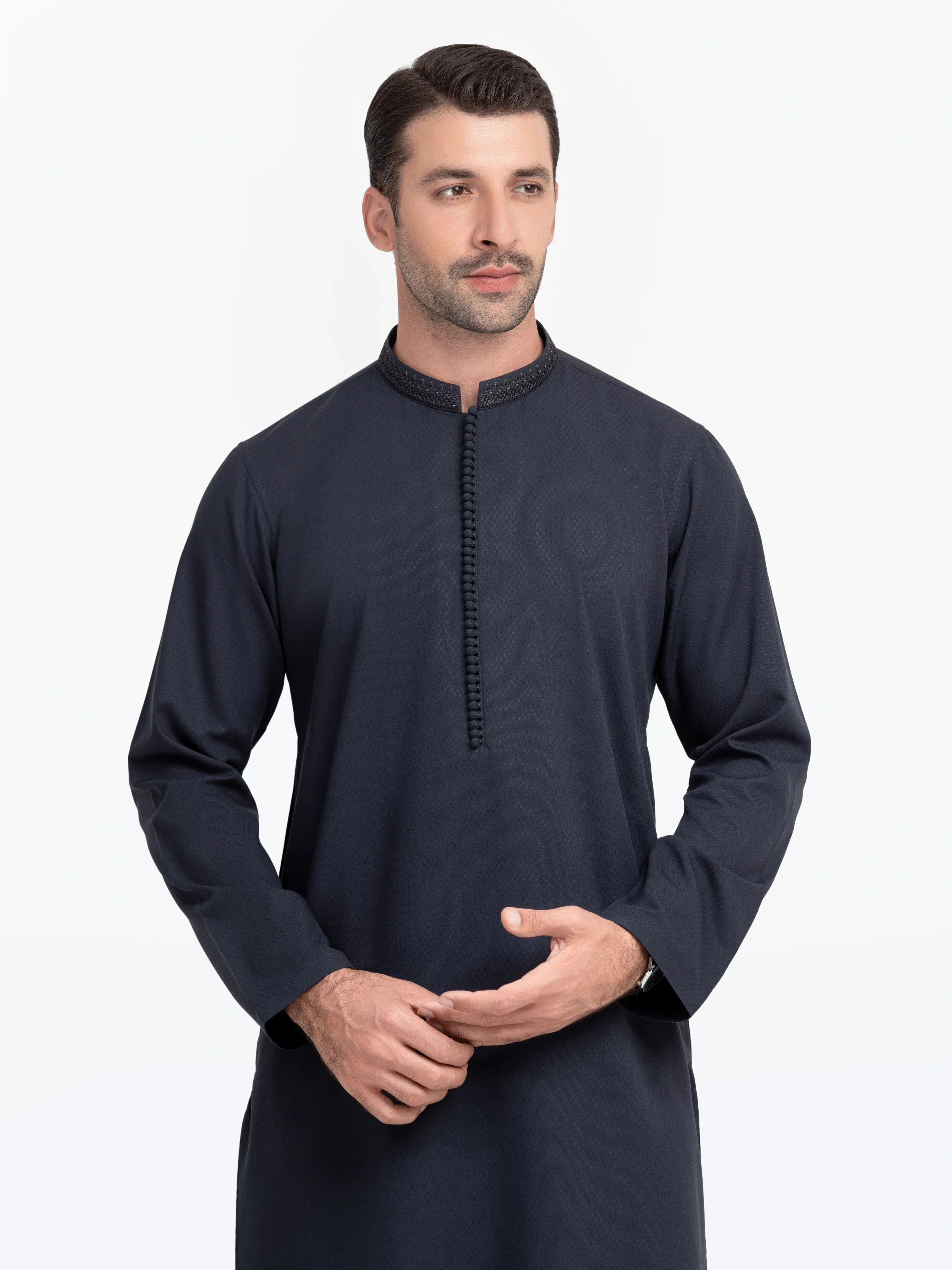 Men's Navy Blue Kurta - EMTK5-99545 - Image 2