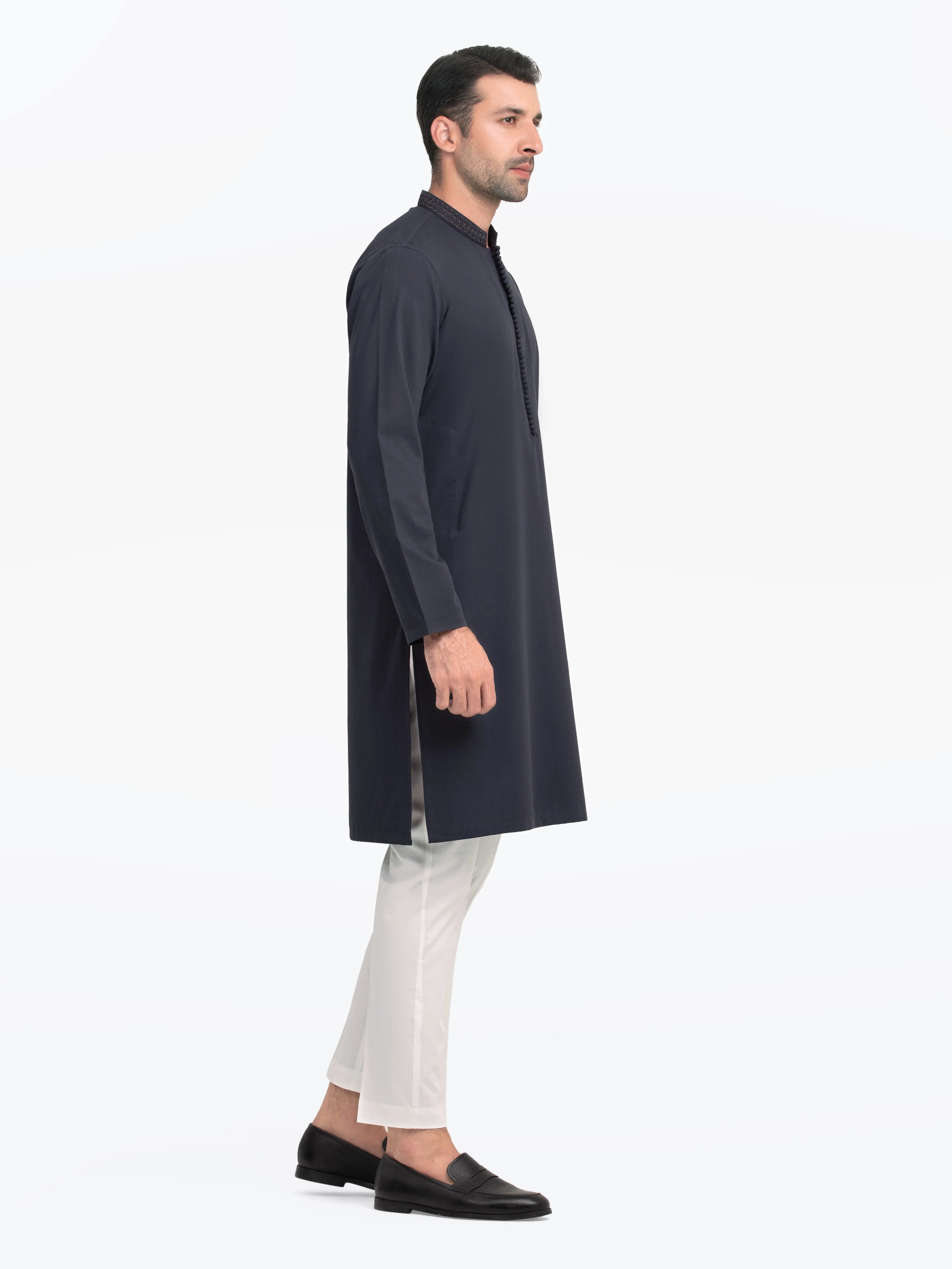Men's Navy Blue Kurta - EMTK5-99545 - Image 4