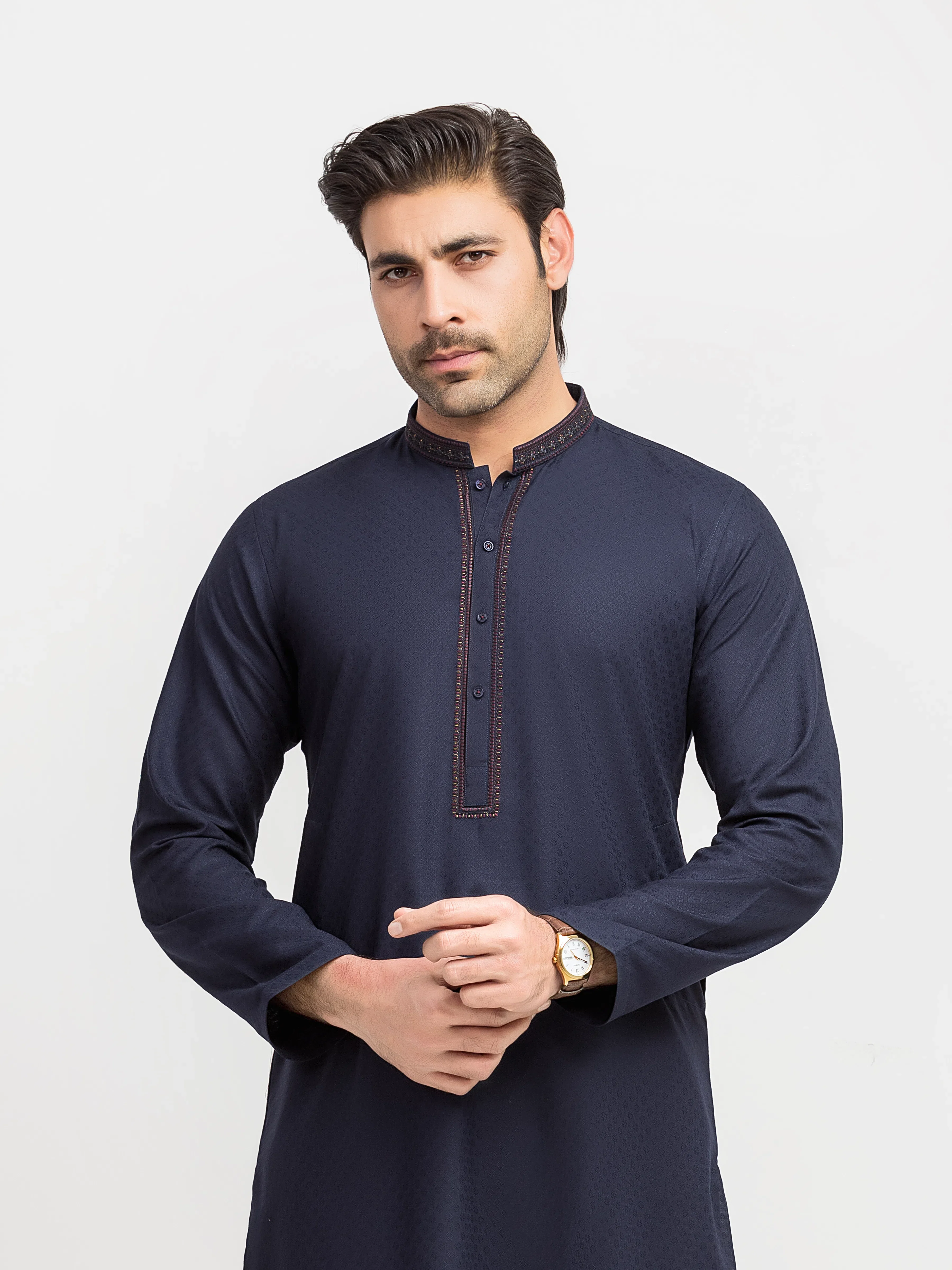 Men's Navy Blue Kurta - EMTK5-99629 - Image 2
