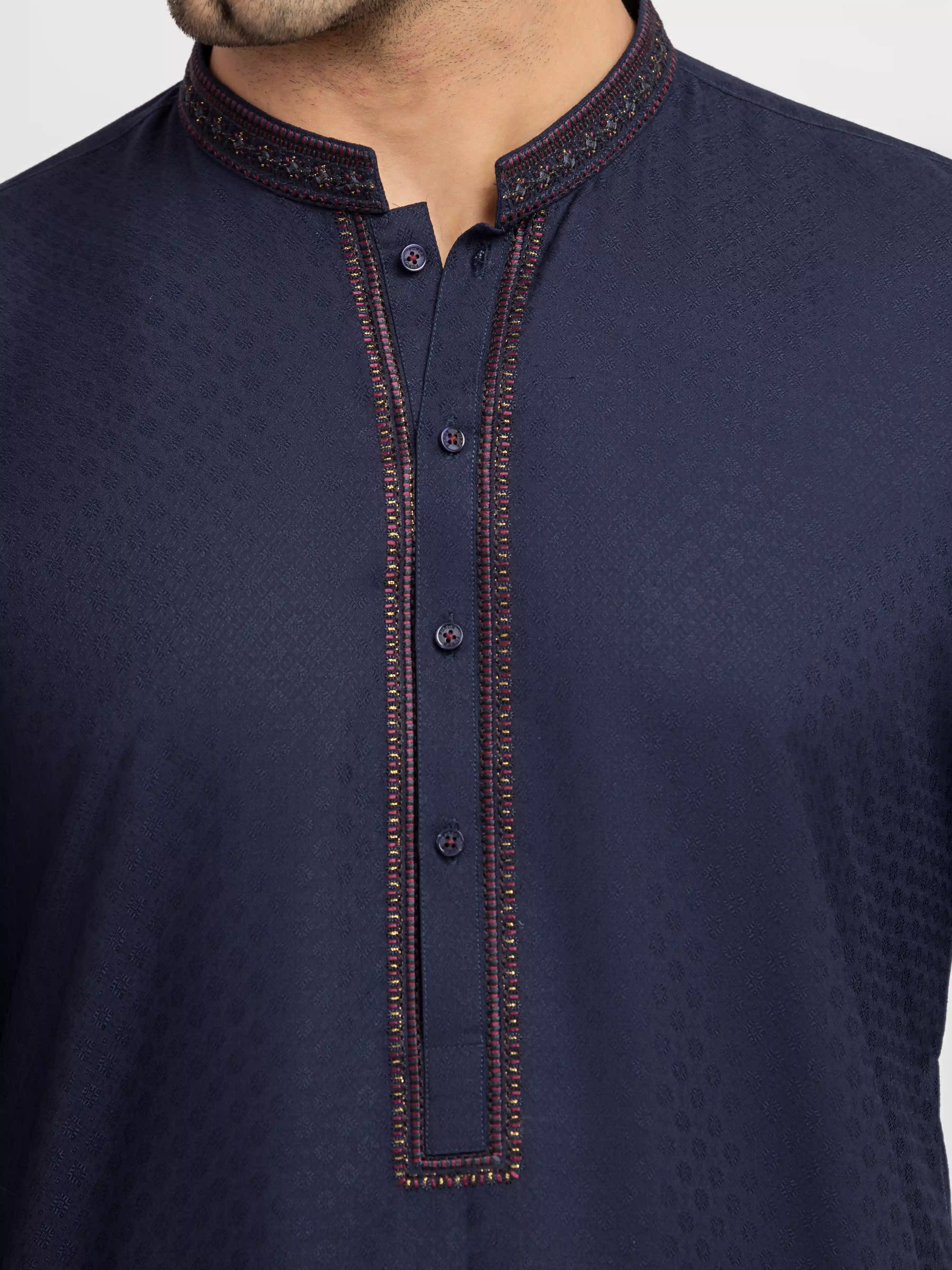 Men's Navy Blue Kurta - EMTK5-99629 - Image 3