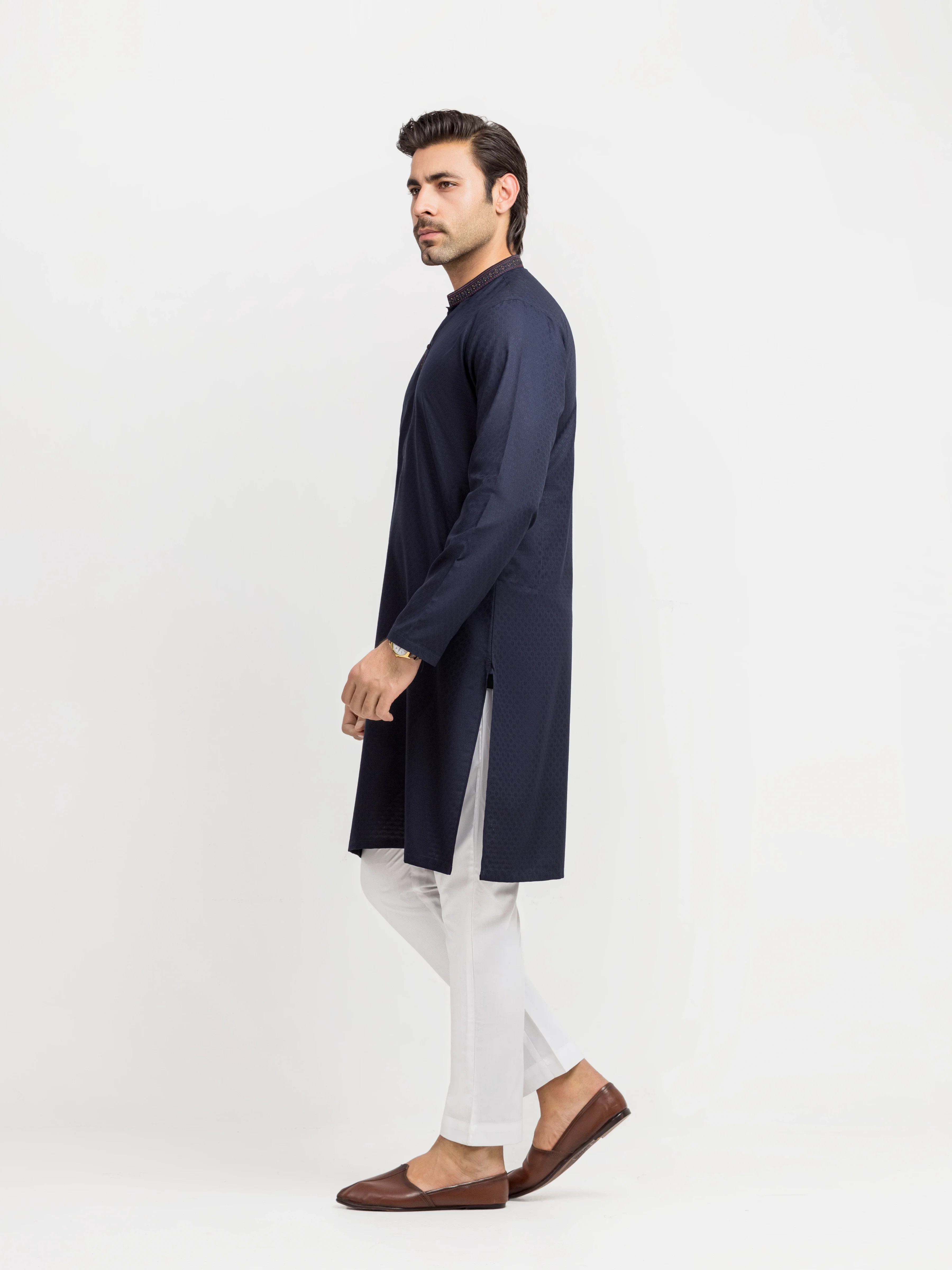 Men's Navy Blue Kurta - EMTK5-99629 - Image 4