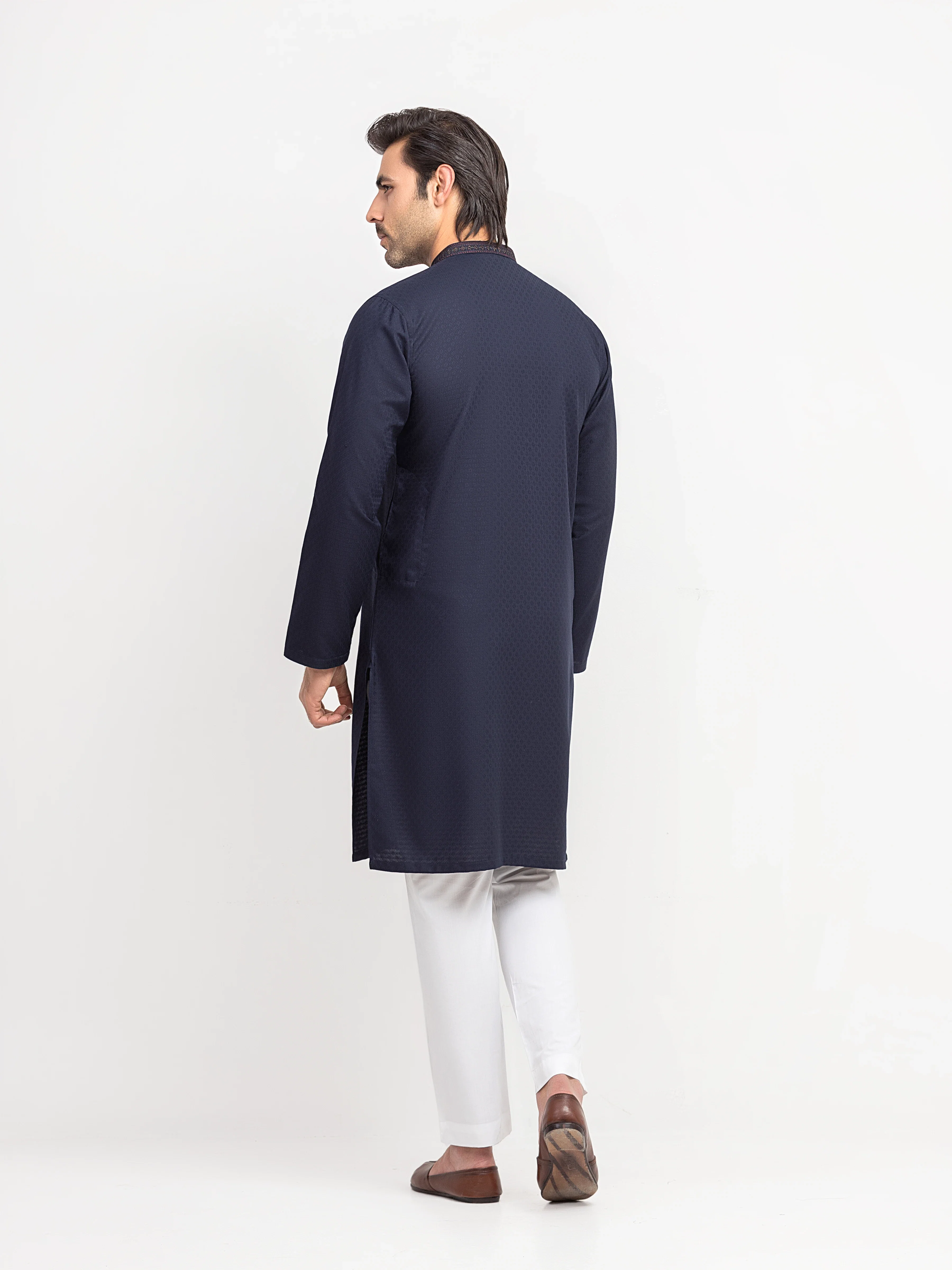 Men's Navy Blue Kurta - EMTK5-99629 - Image 5