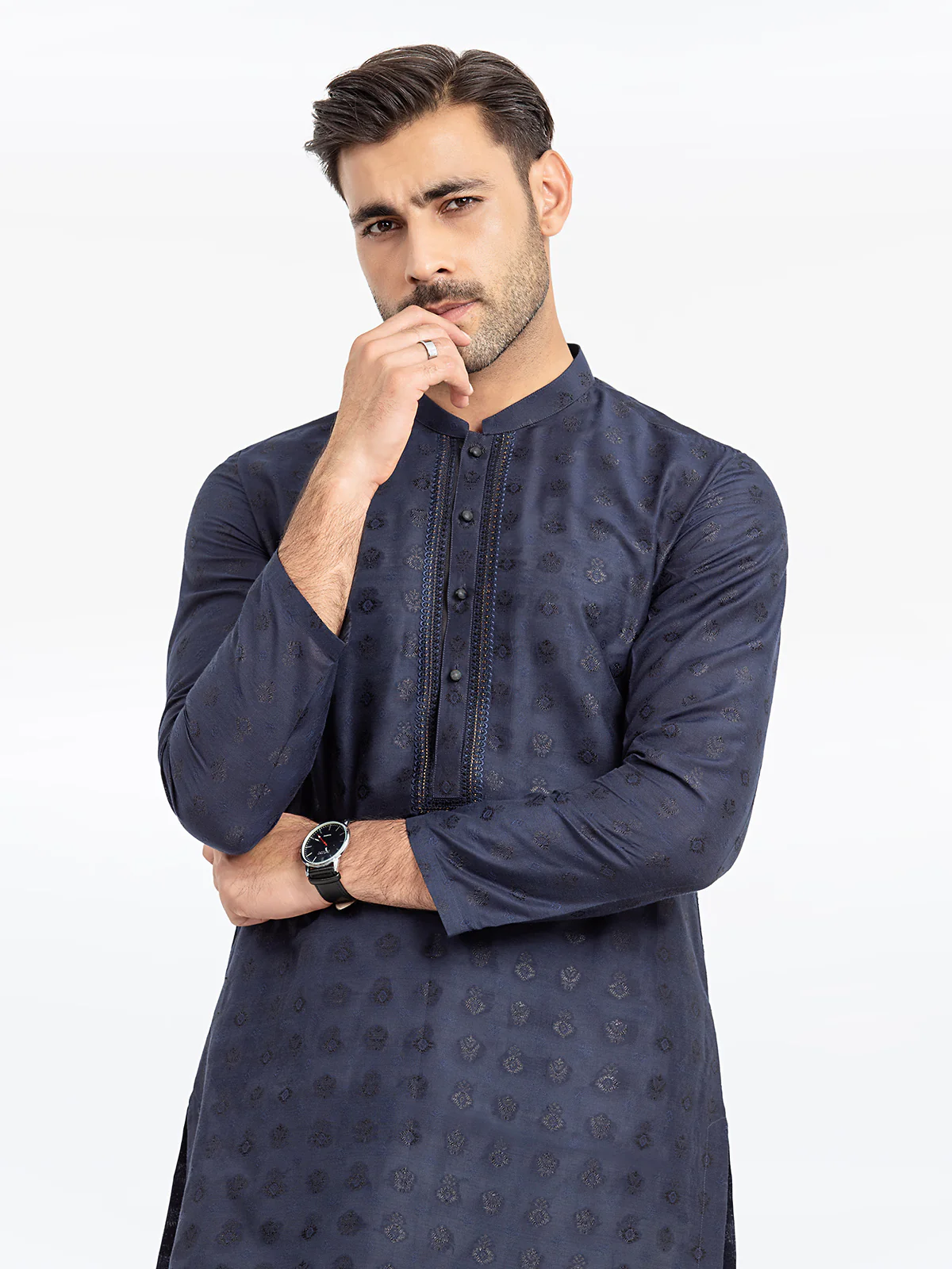 Men's Navy Blue Kurta - EMTKC24-121 - Image 2