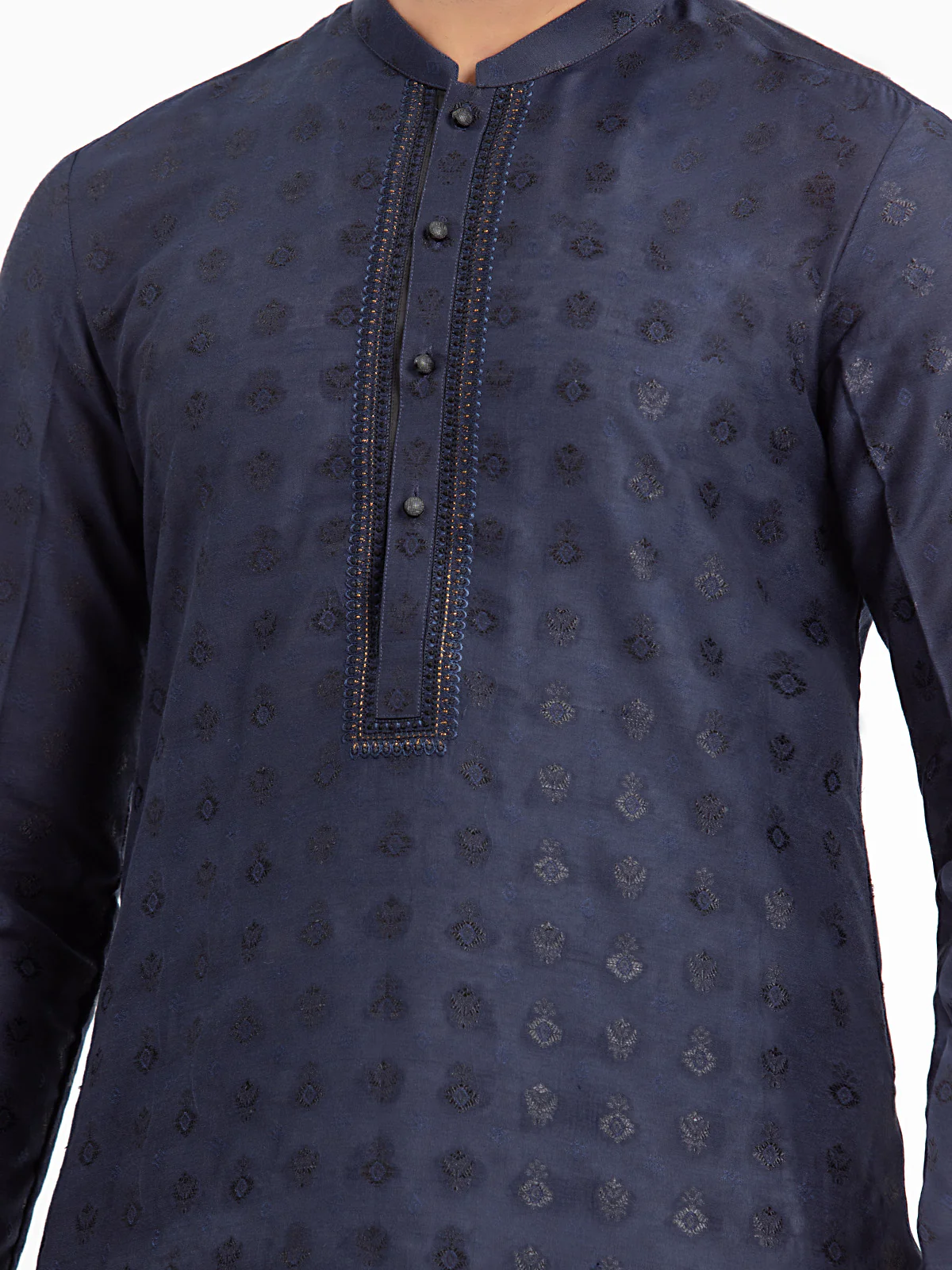Men's Navy Blue Kurta - EMTKC24-121 - Image 3
