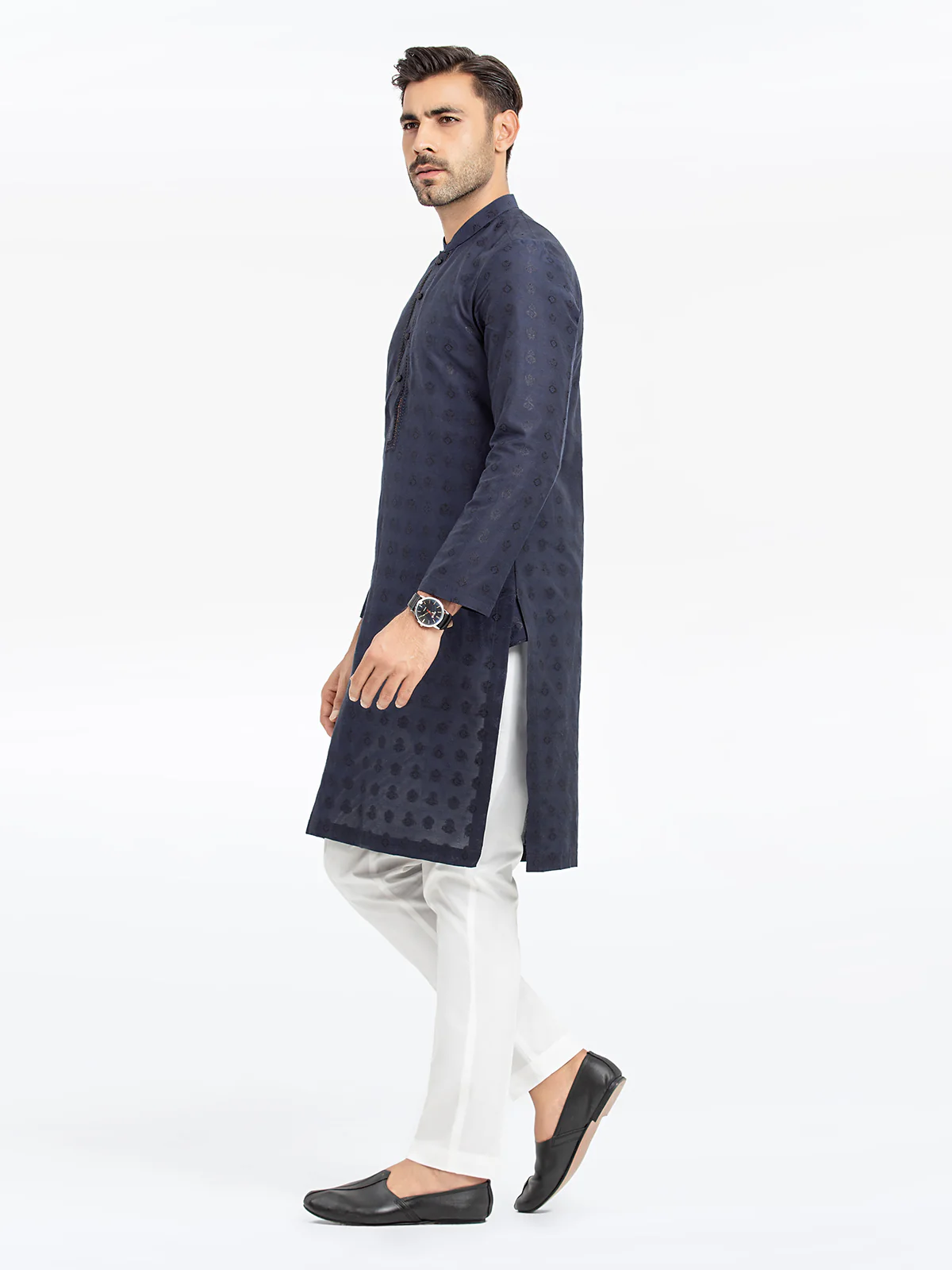 Men's Navy Blue Kurta - EMTKC24-121 - Image 4